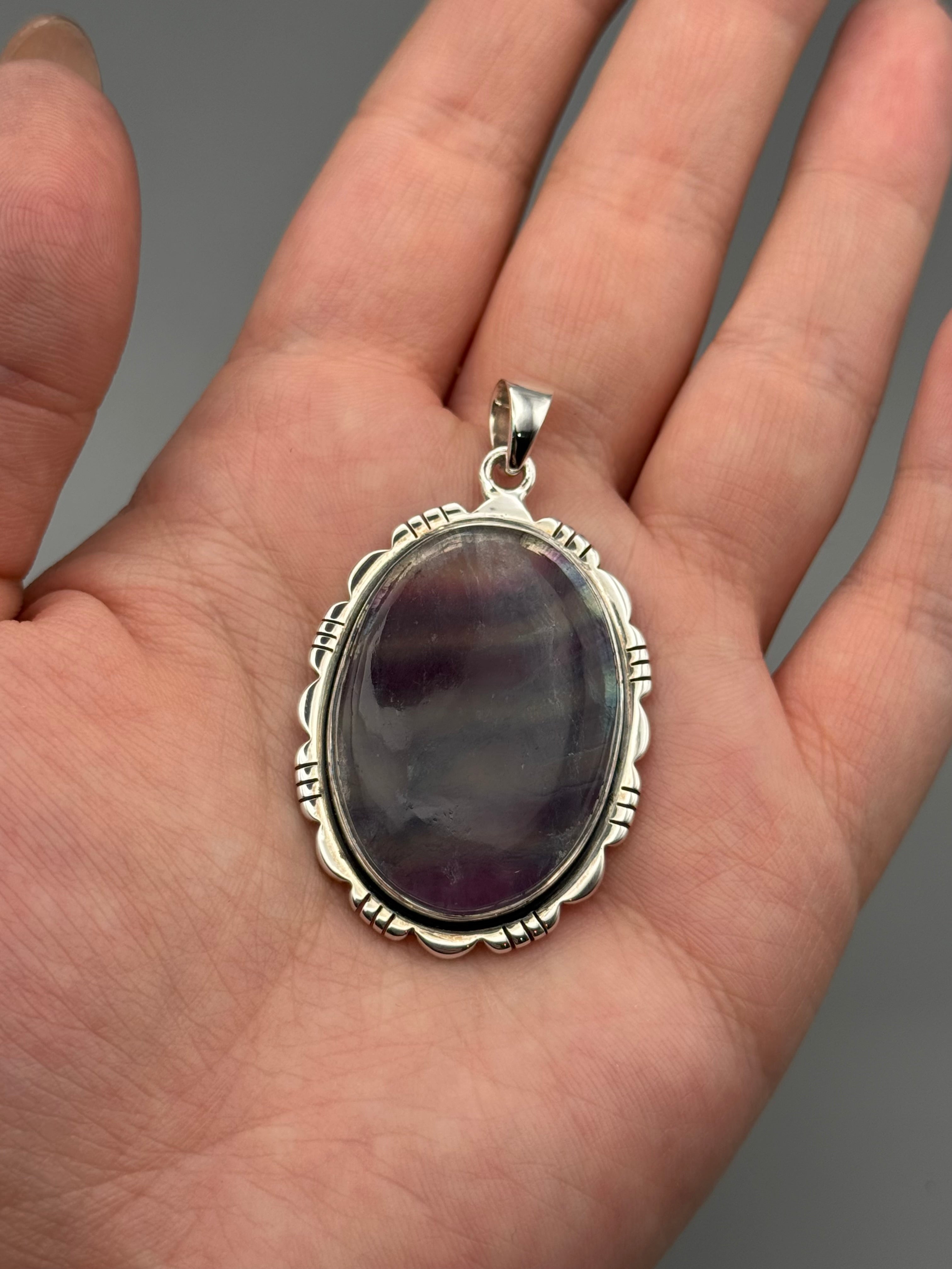 •FLUORITE - OVAL FRAME 4• sterling silver pendant