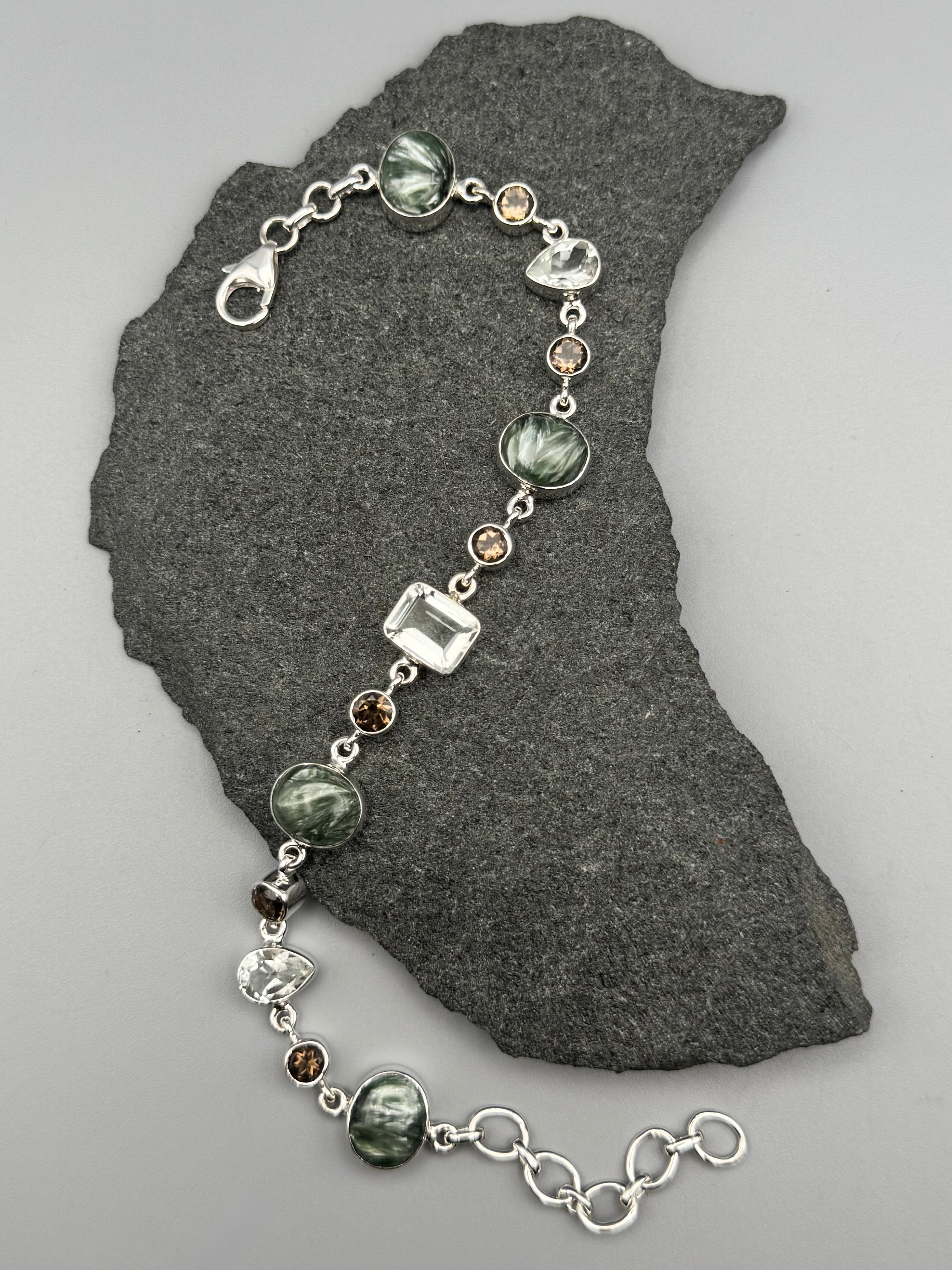 •SERAPHINITE - MULTI-STONE• linked silver bracelet (7.5" - 9")
