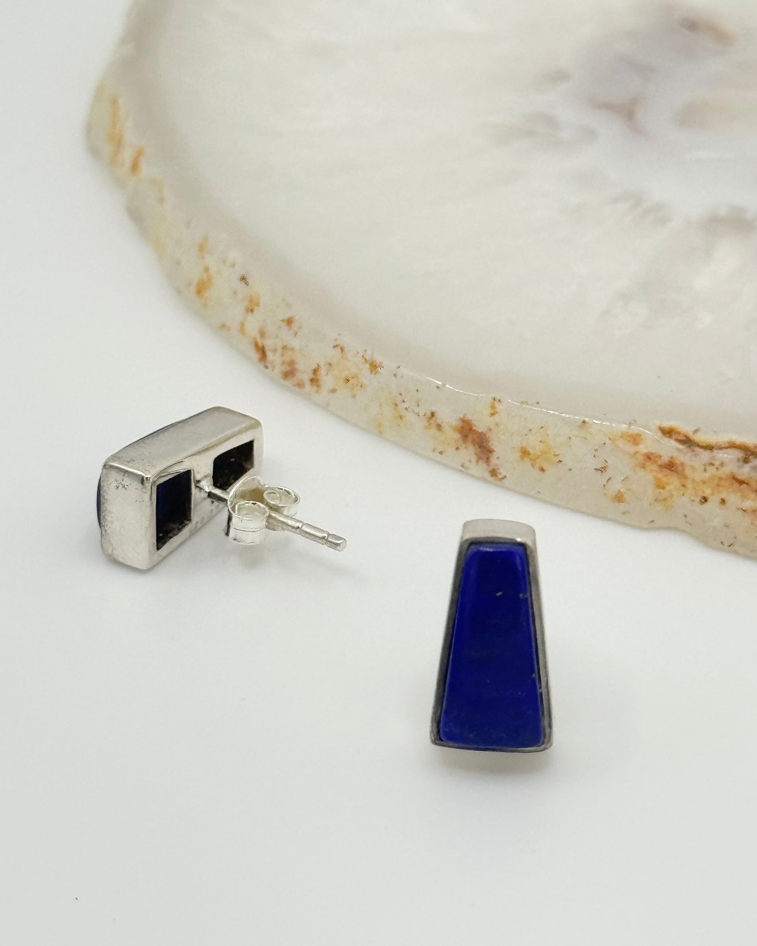 •LAPIS LAZULI - PORTAL• silver bezel set stud earrings