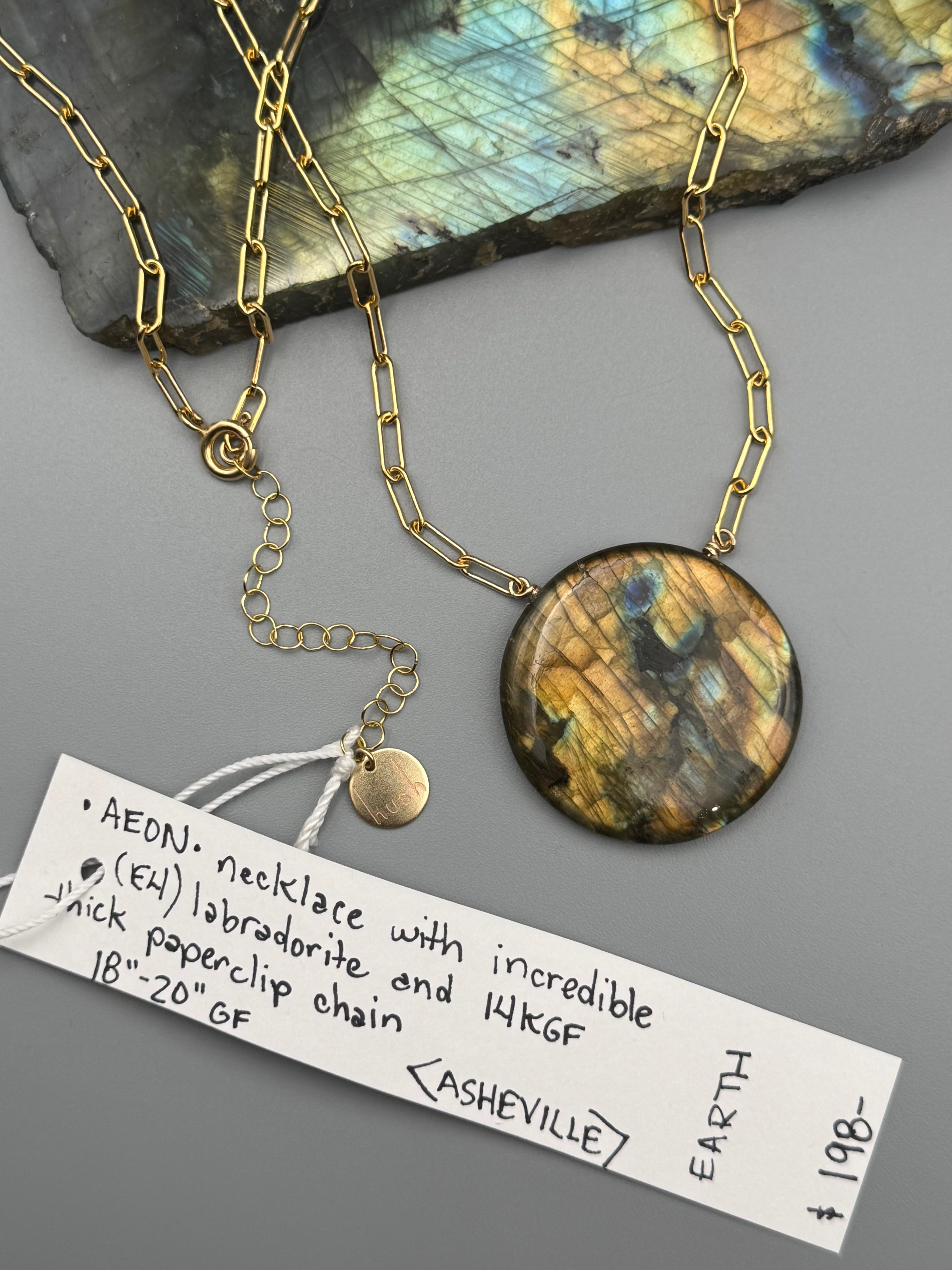 •AEON• labradorite coin + gold necklace (18"-20" long)