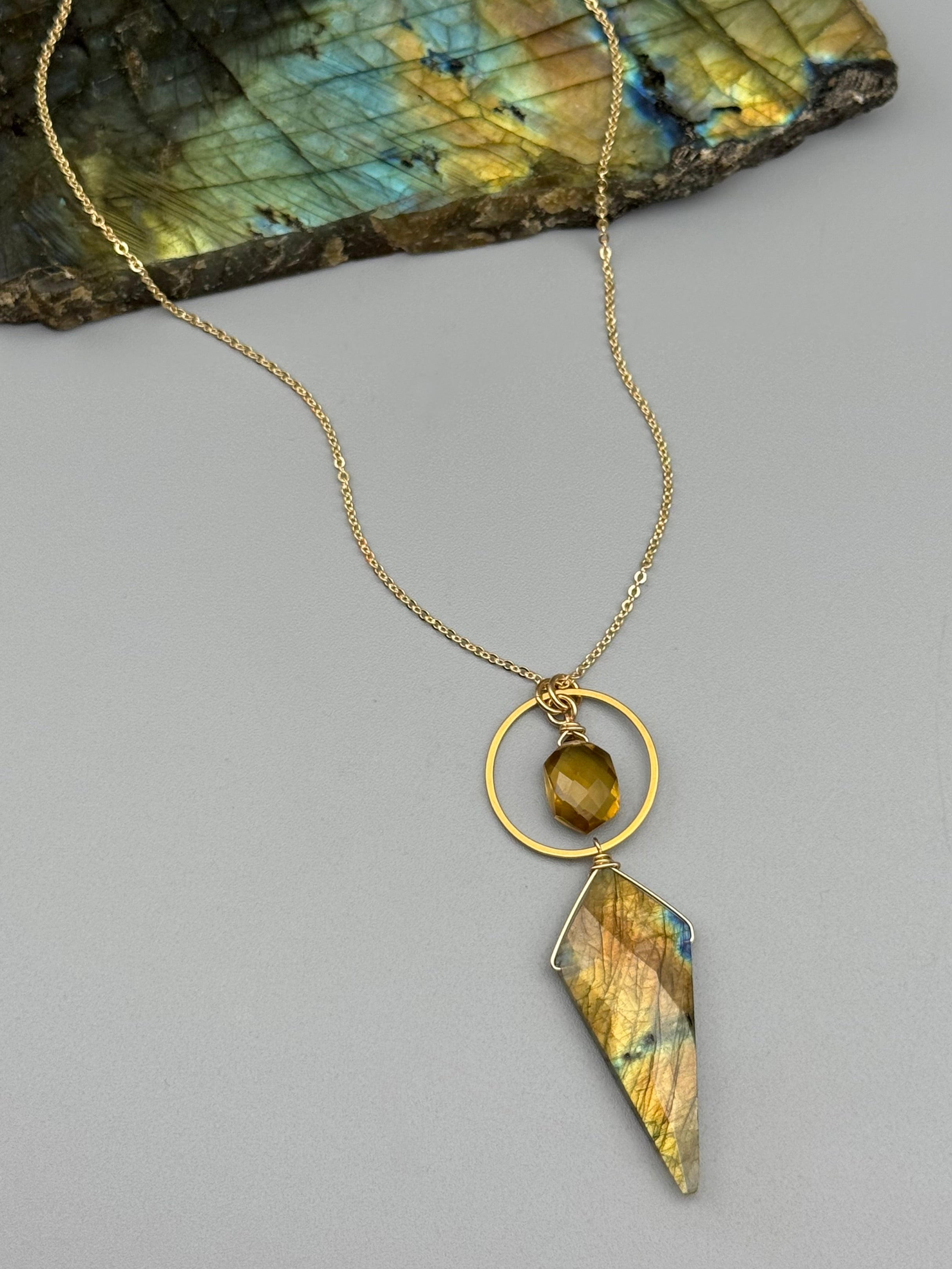•LUNA• citrine + labradorite gold necklace (18"-20" long)