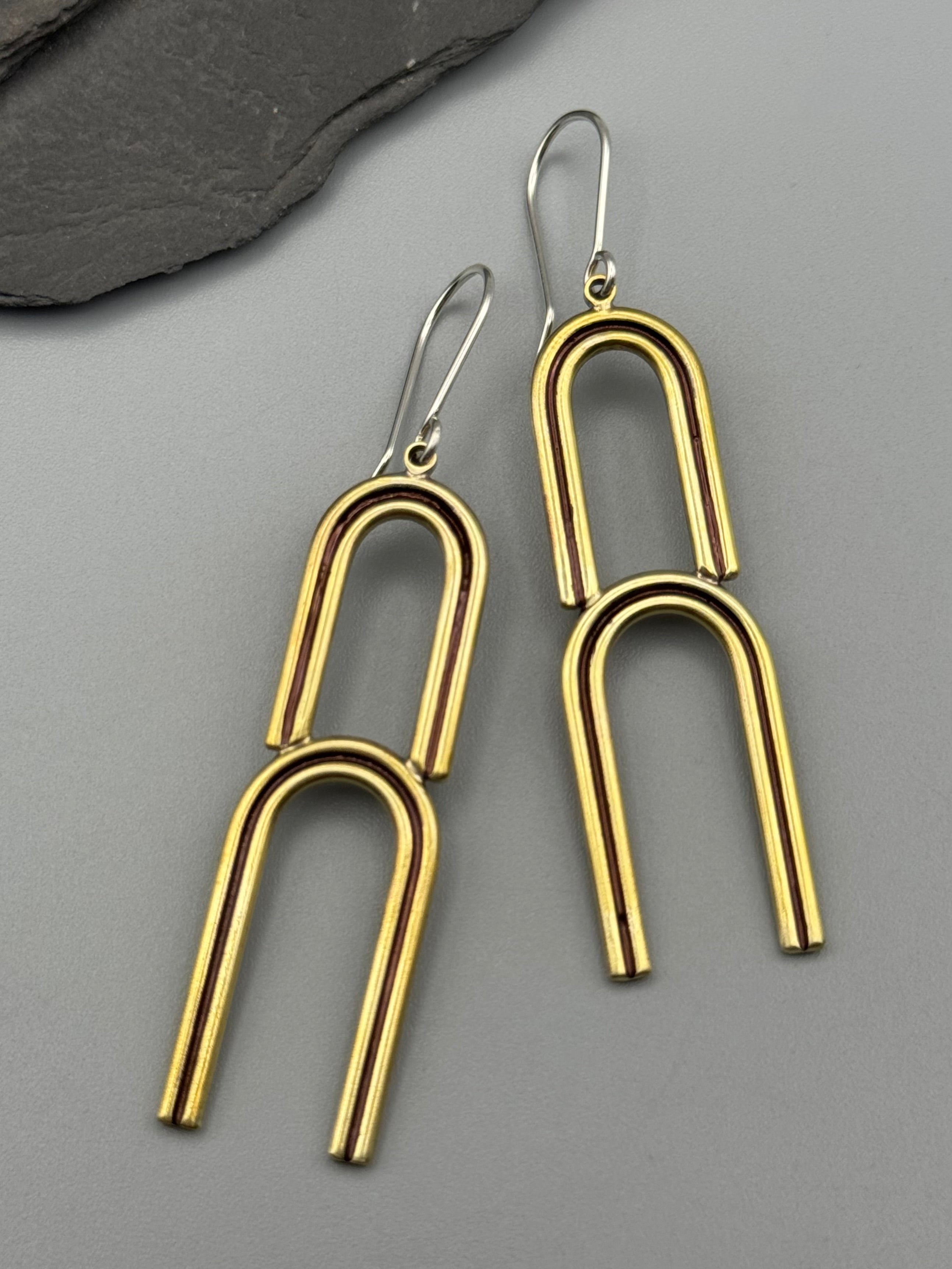 •DOUBLE ARCHES• brass dangle earrings