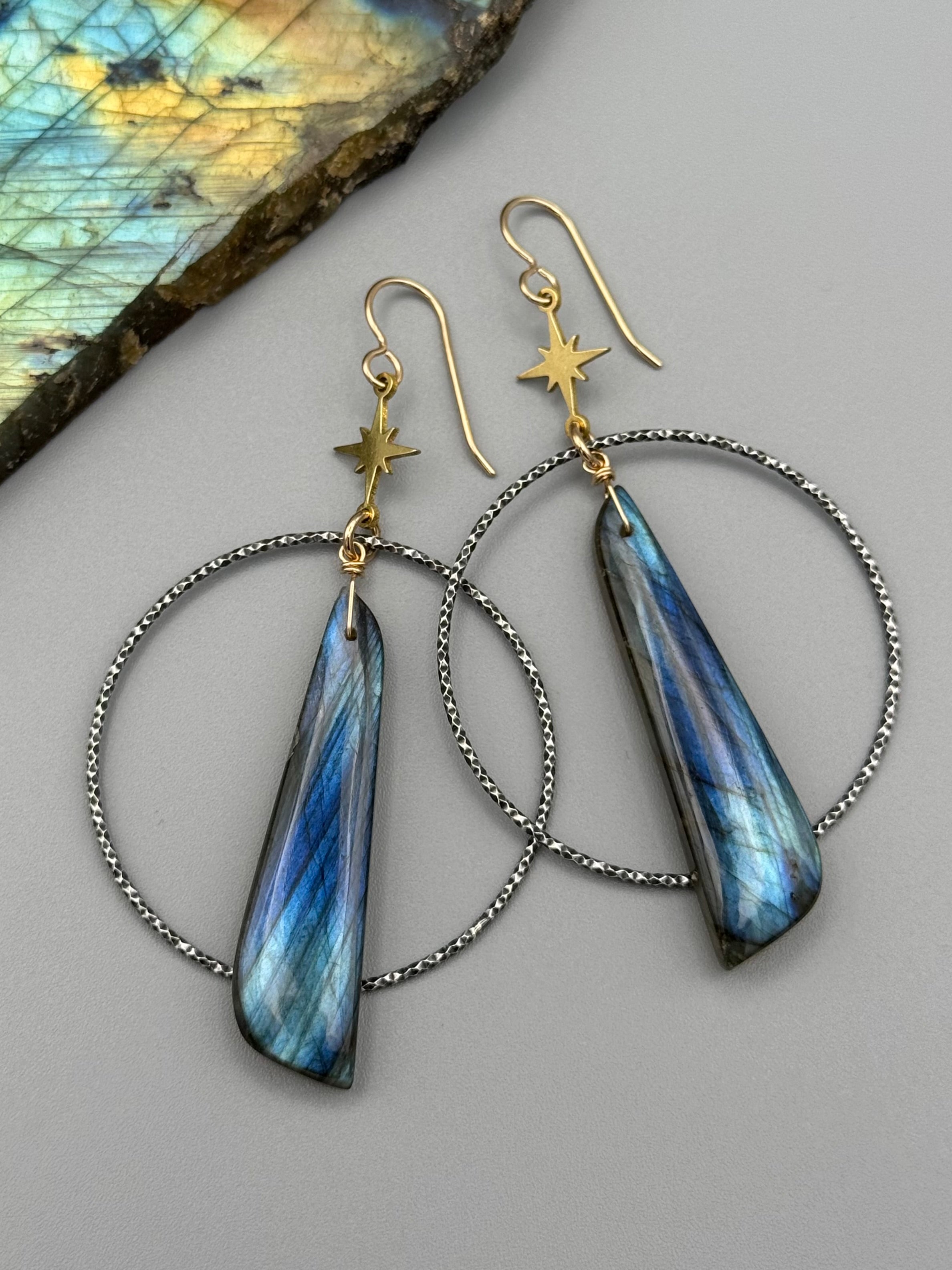 •WANDERING STAR• labradorite + mixed metal earrings