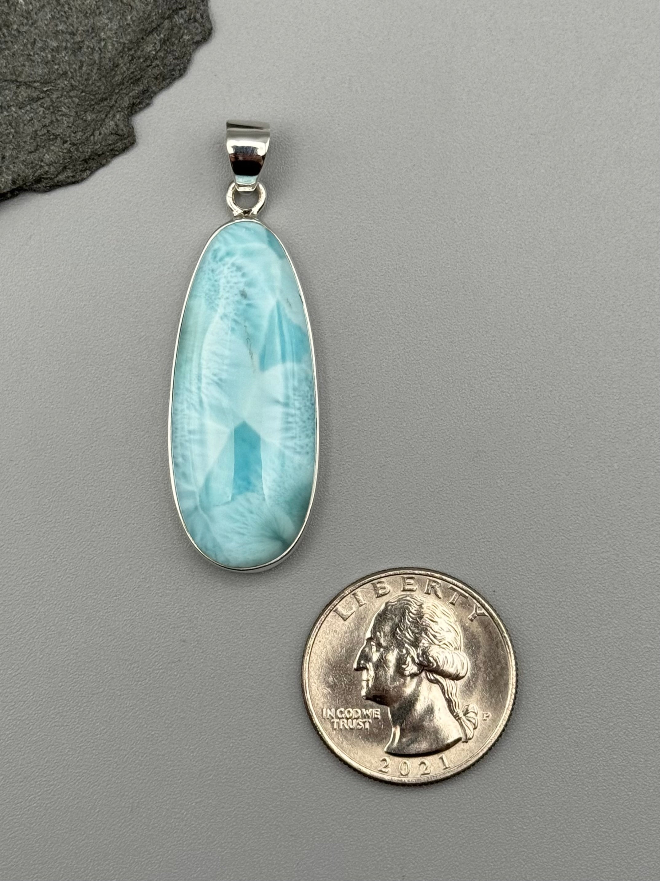 •LARIMAR - ELONGATED OVAL• sterling silver pendant