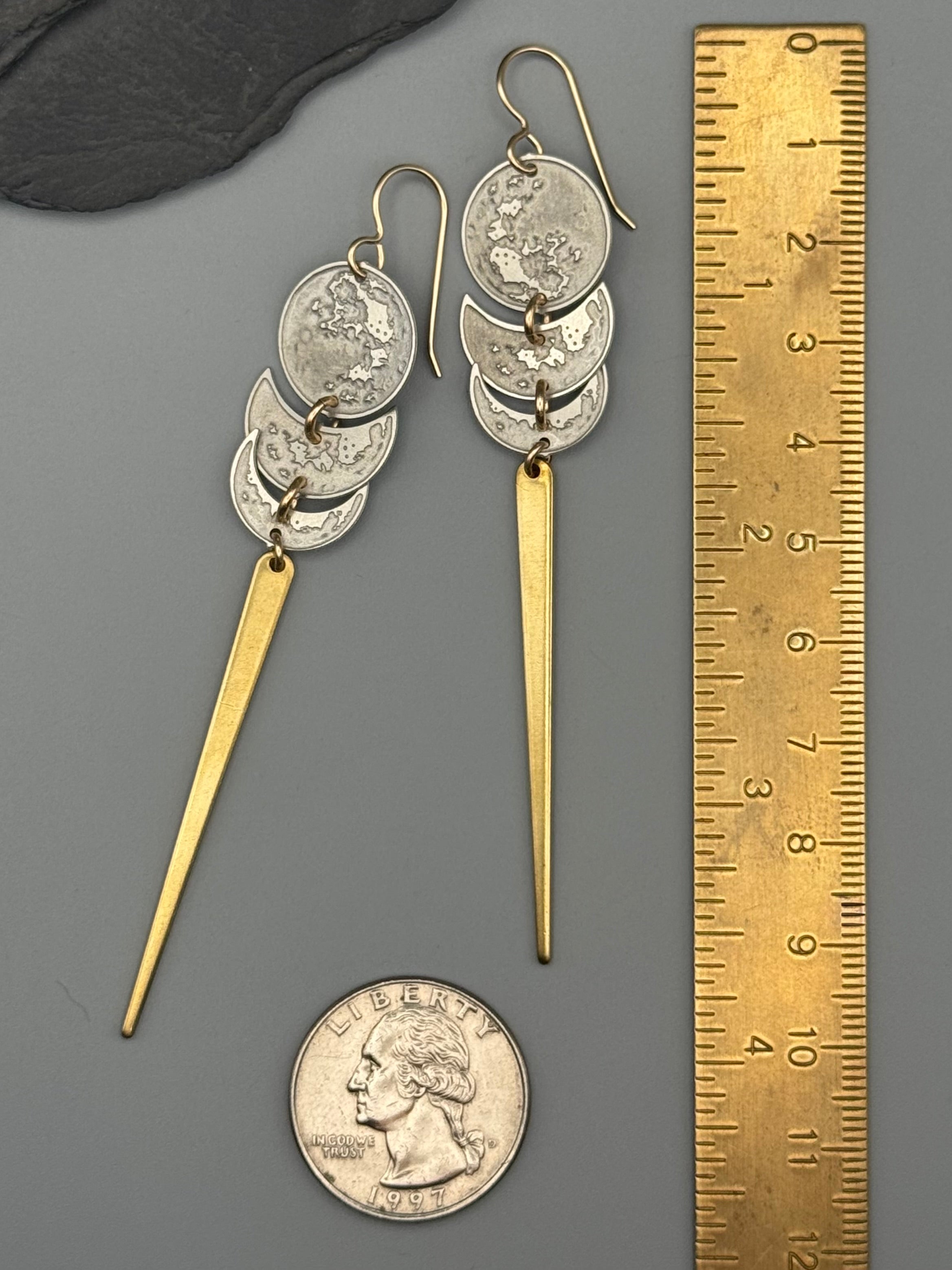•MOON STACK• mixed metal dangle earrings