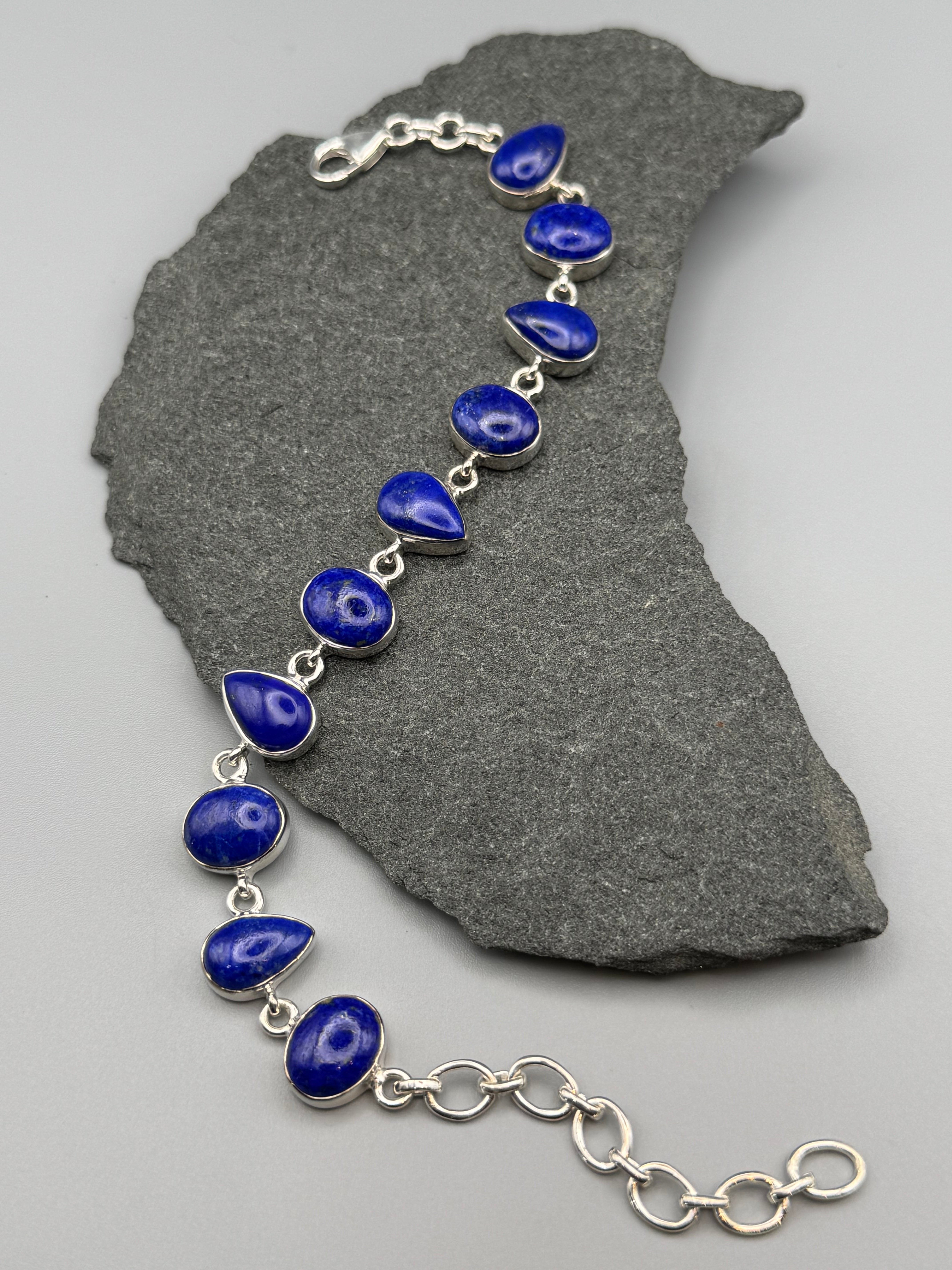 •LAPIS LAZULI - GEO MIX• linked silver bracelet (7.25" - 9")