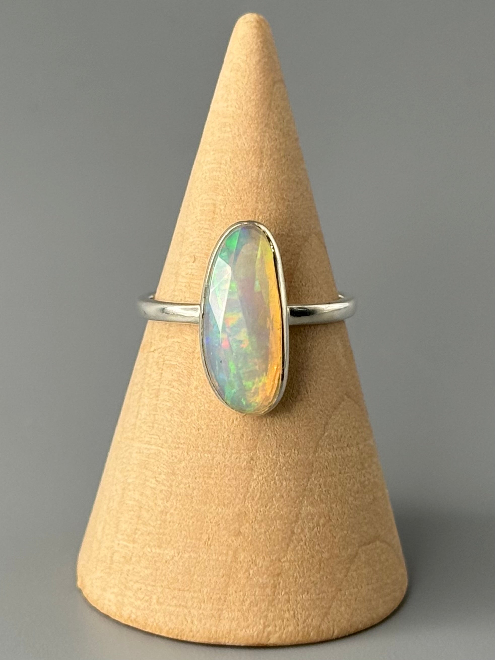 •FACETED ETHIOPIAN OPAL - STACKABLE OVAL - 2• silver ring (size 7)