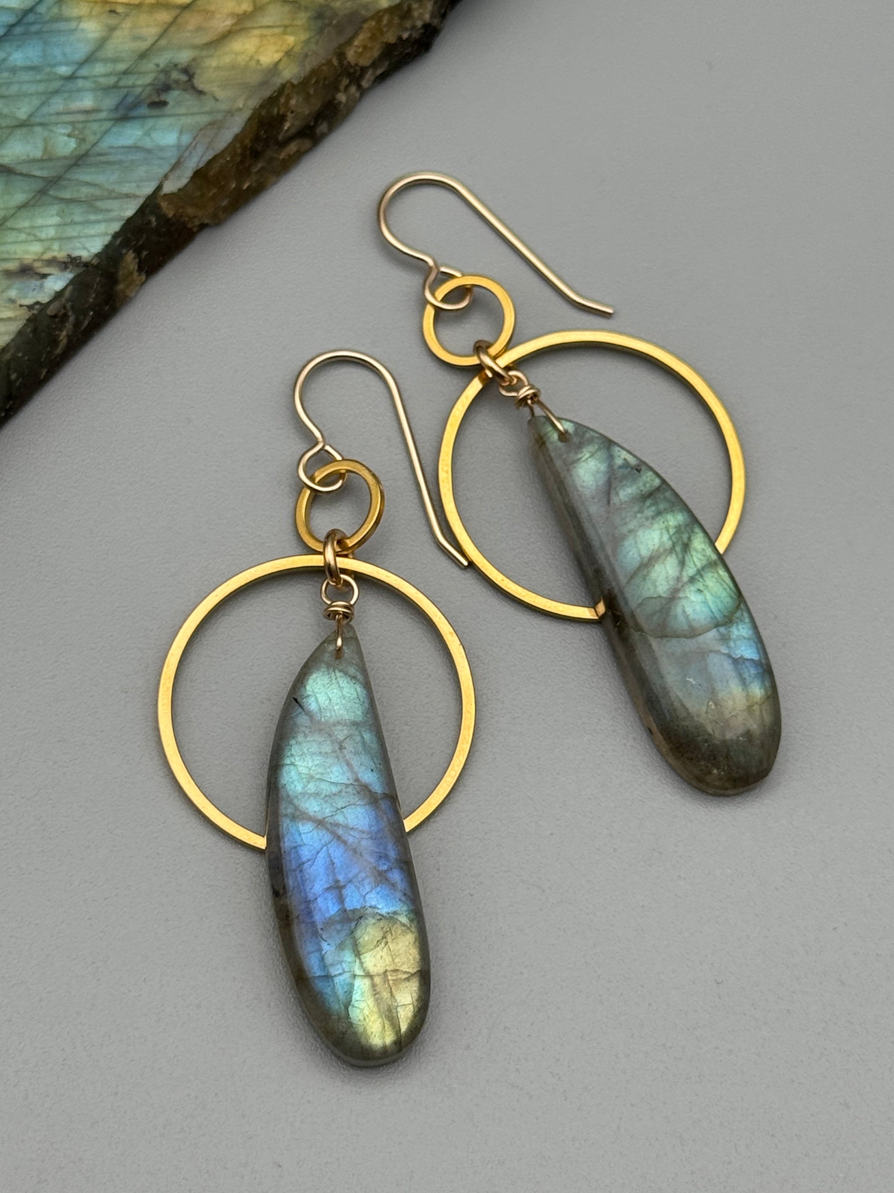 •EQUA-ORBIT• labradorite wing + gold earrings