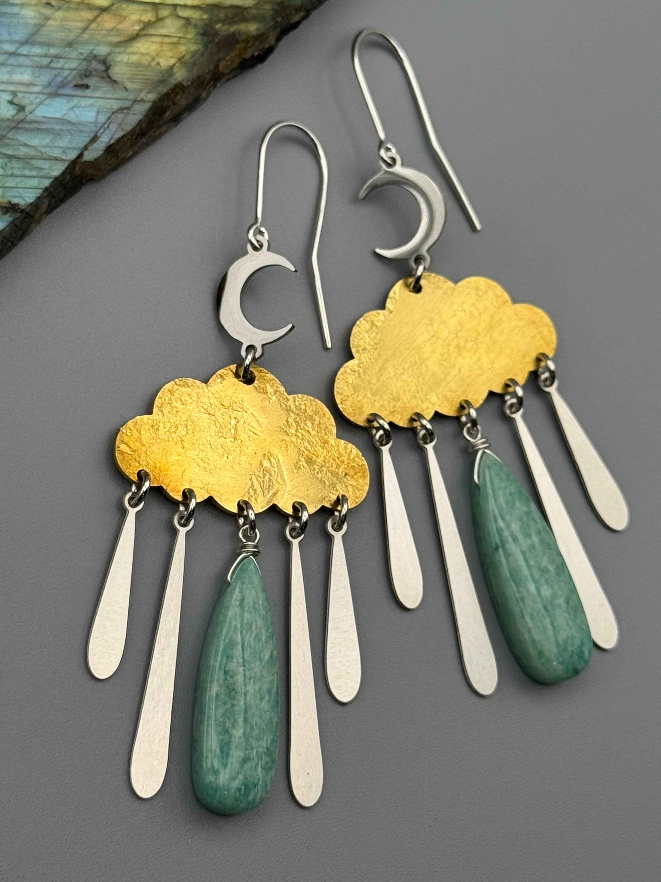 •LUNAR STORM• amazonite tear + mixed metal earrings