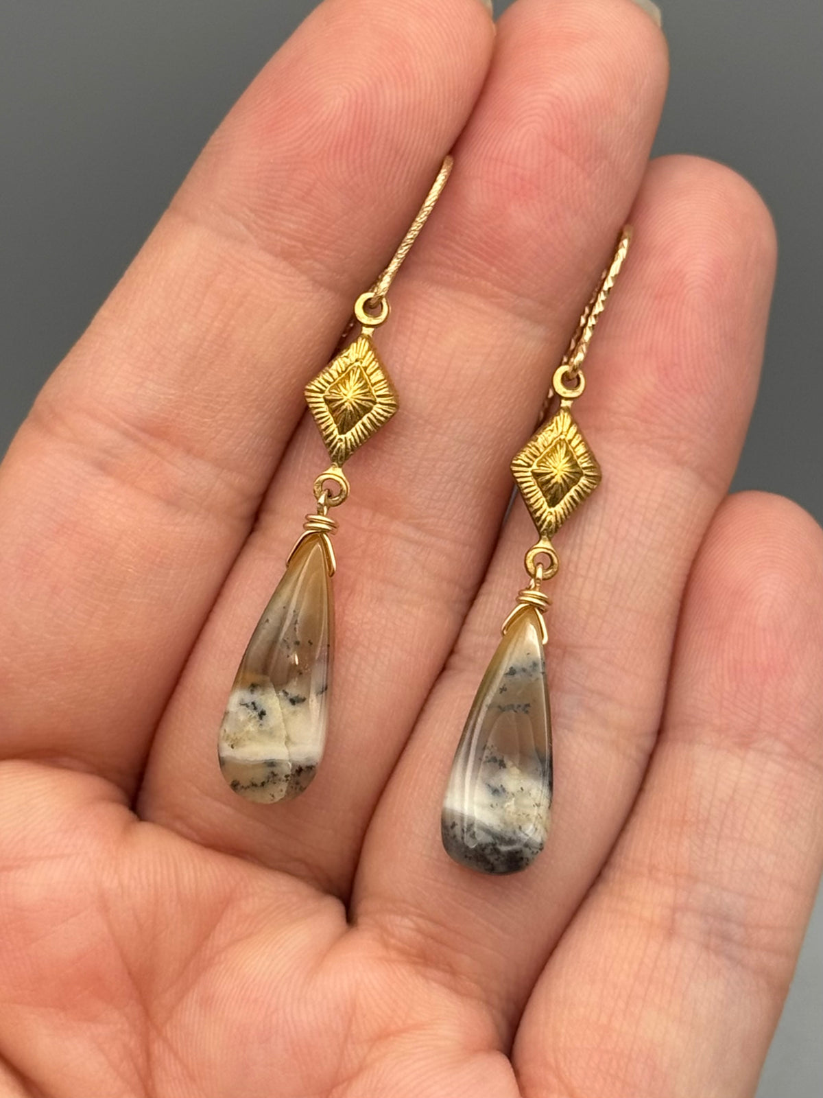 •AGATHA• dendritic opal tear + gold earrings