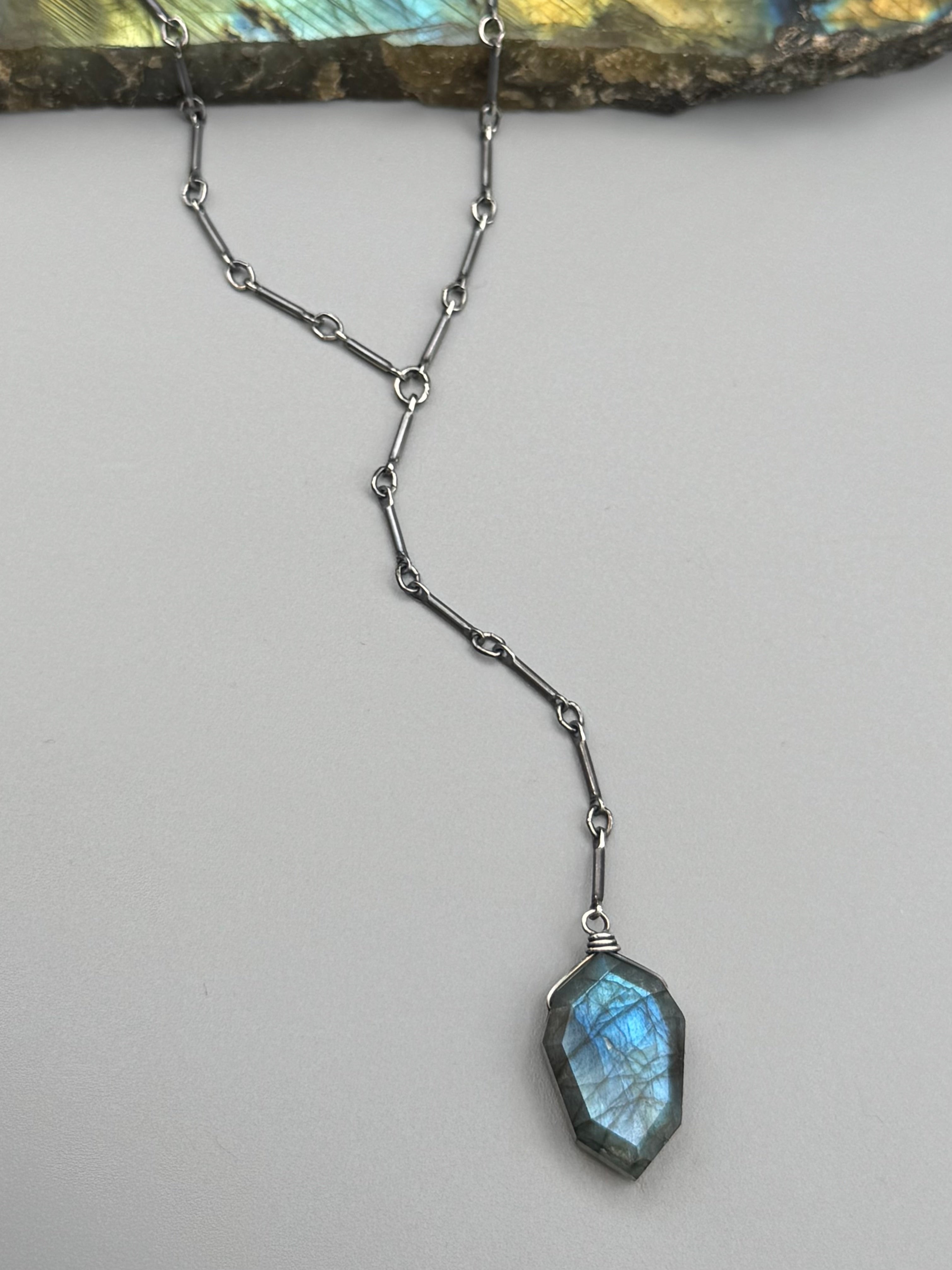 •STICKS & STONE• labradorite petal + silver necklace (18"-20" + 3" drop)