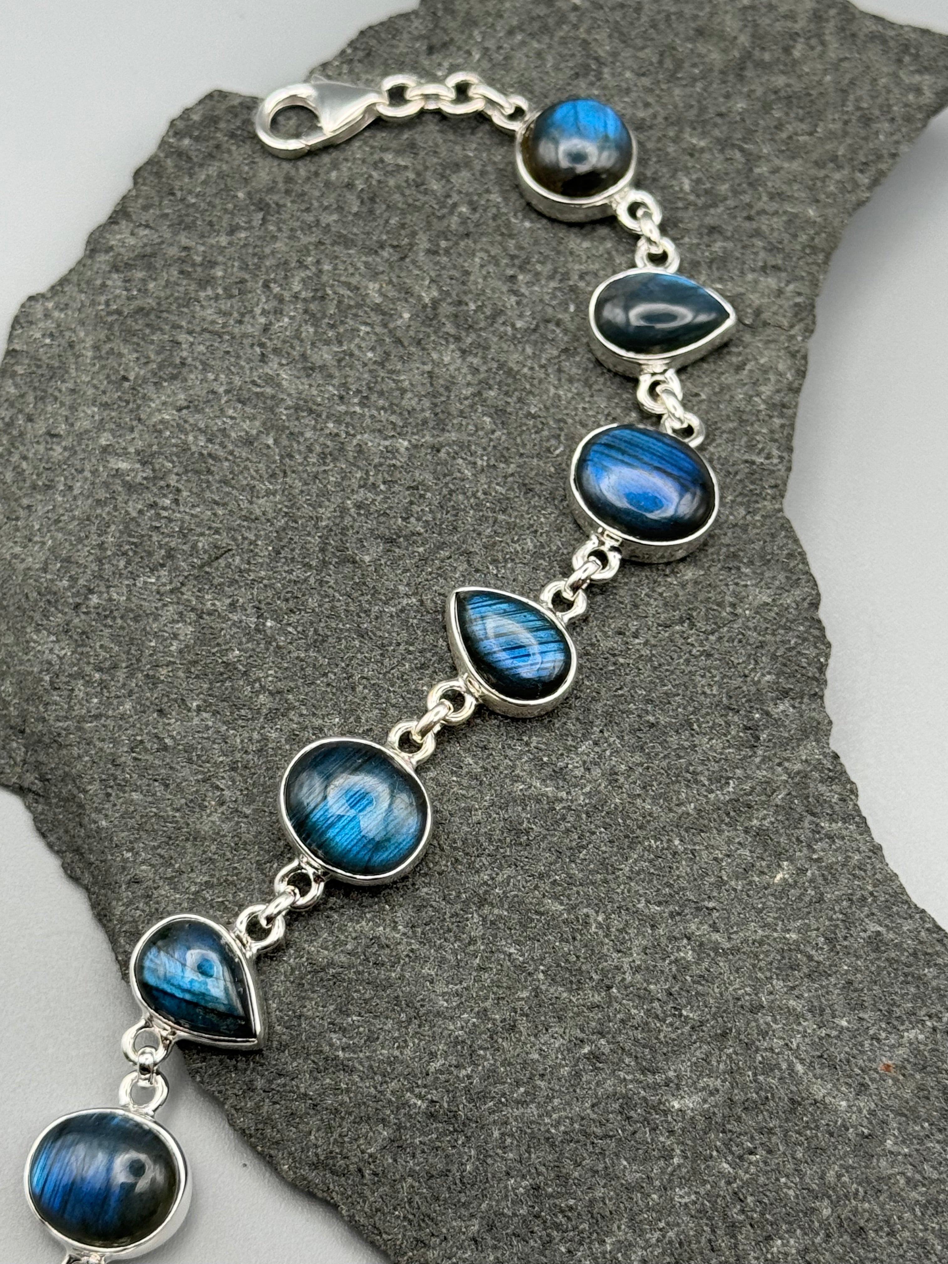 •LABRADORITE - GEO MIX• linked silver bracelet (7.25" - 9.25")