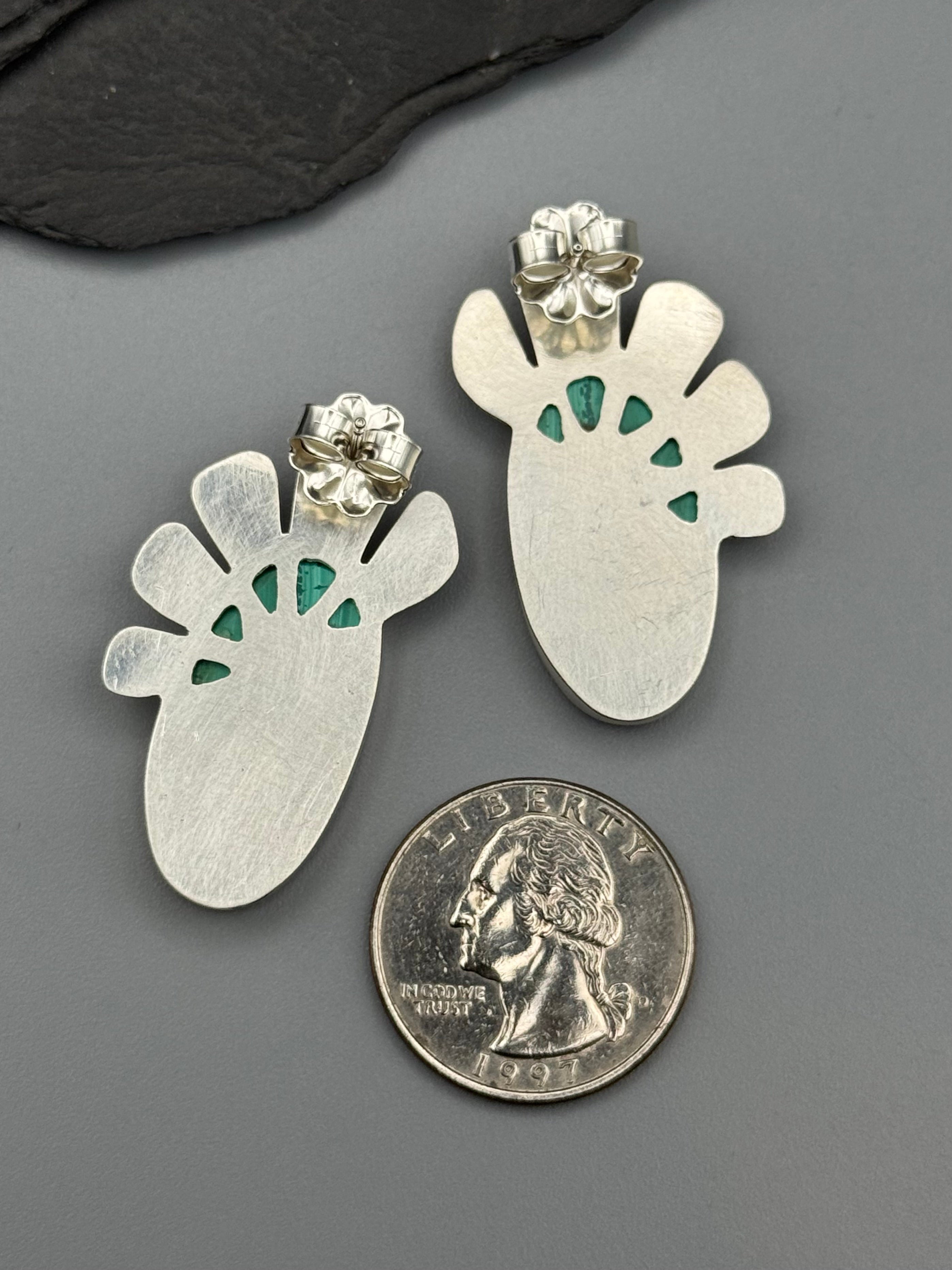•PETALS• malachite + silver post earrings