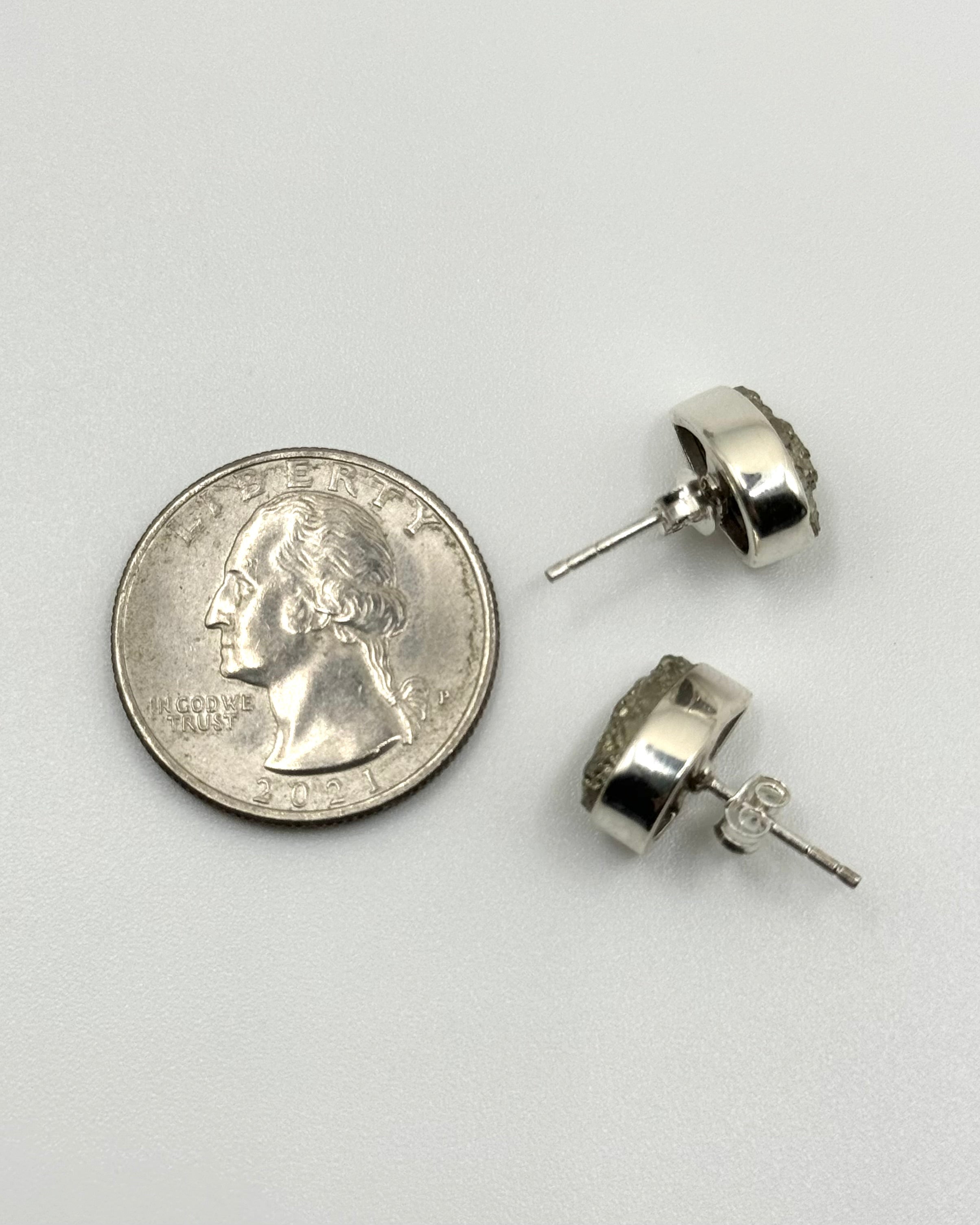 •PYRITE - TEARDROP• silver bezel set stud earrings