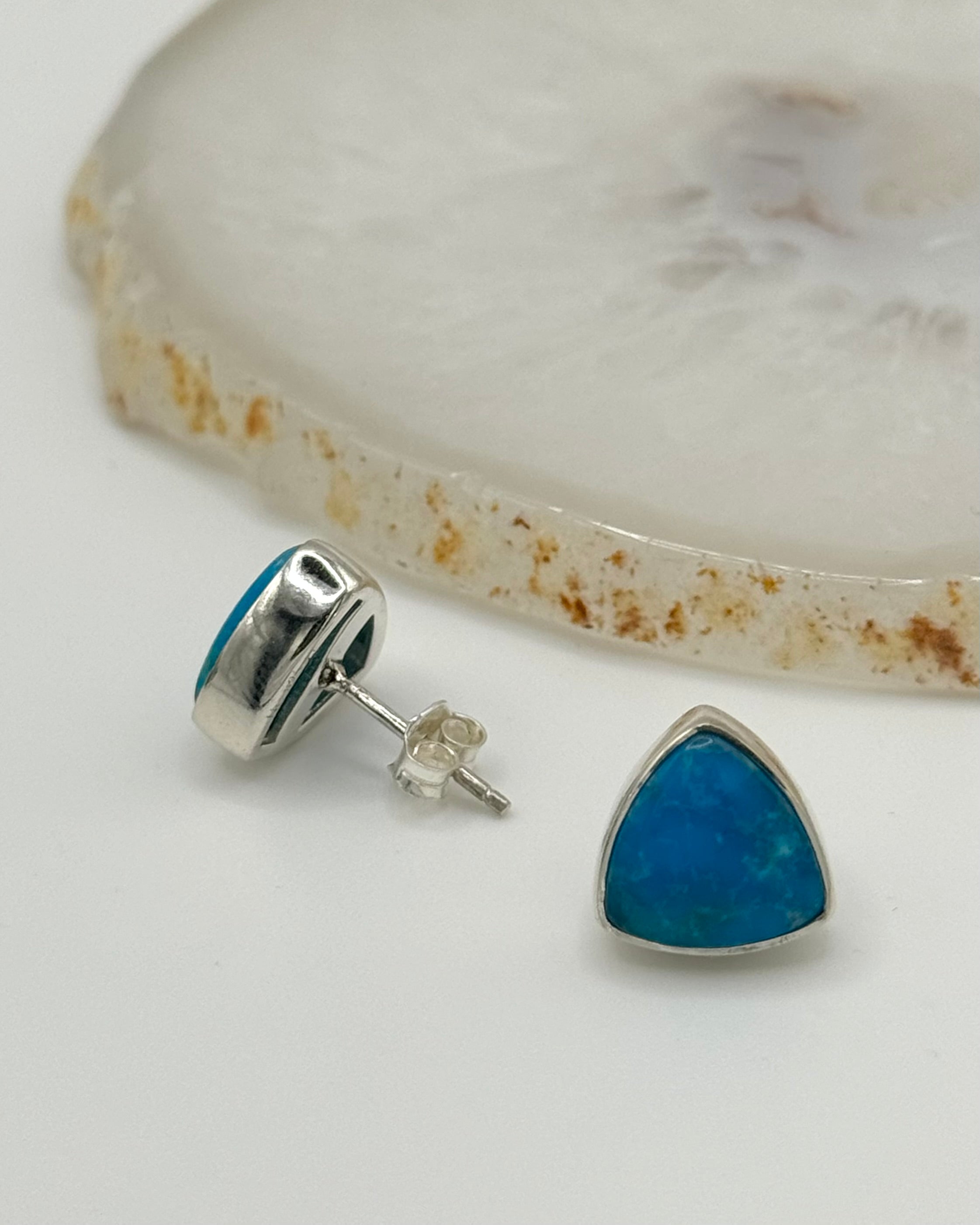 •TURQUOISE - SOFT TRIANGLE• silver bezel set stud earrings