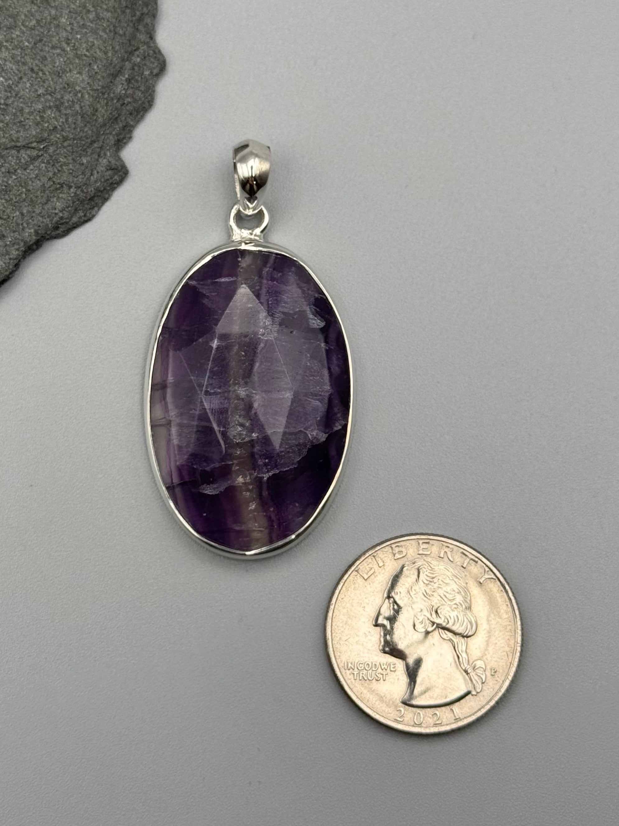 •FLUORITE - FACETED OVAL• sterling silver pendant