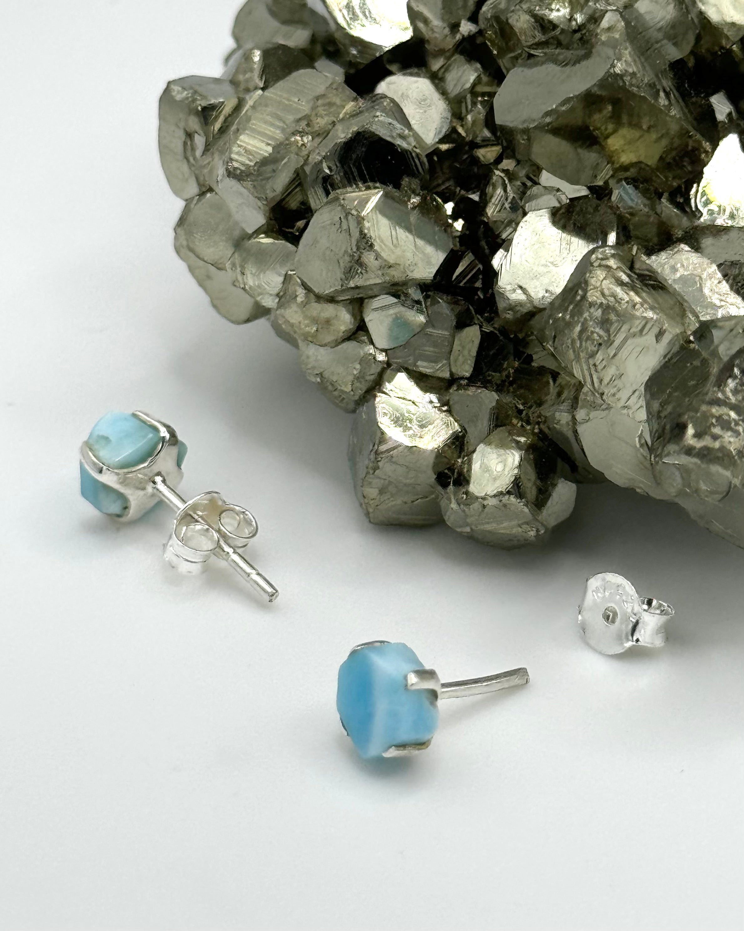 •LARIMAR - FREEFORM• silver prong set stud earrings