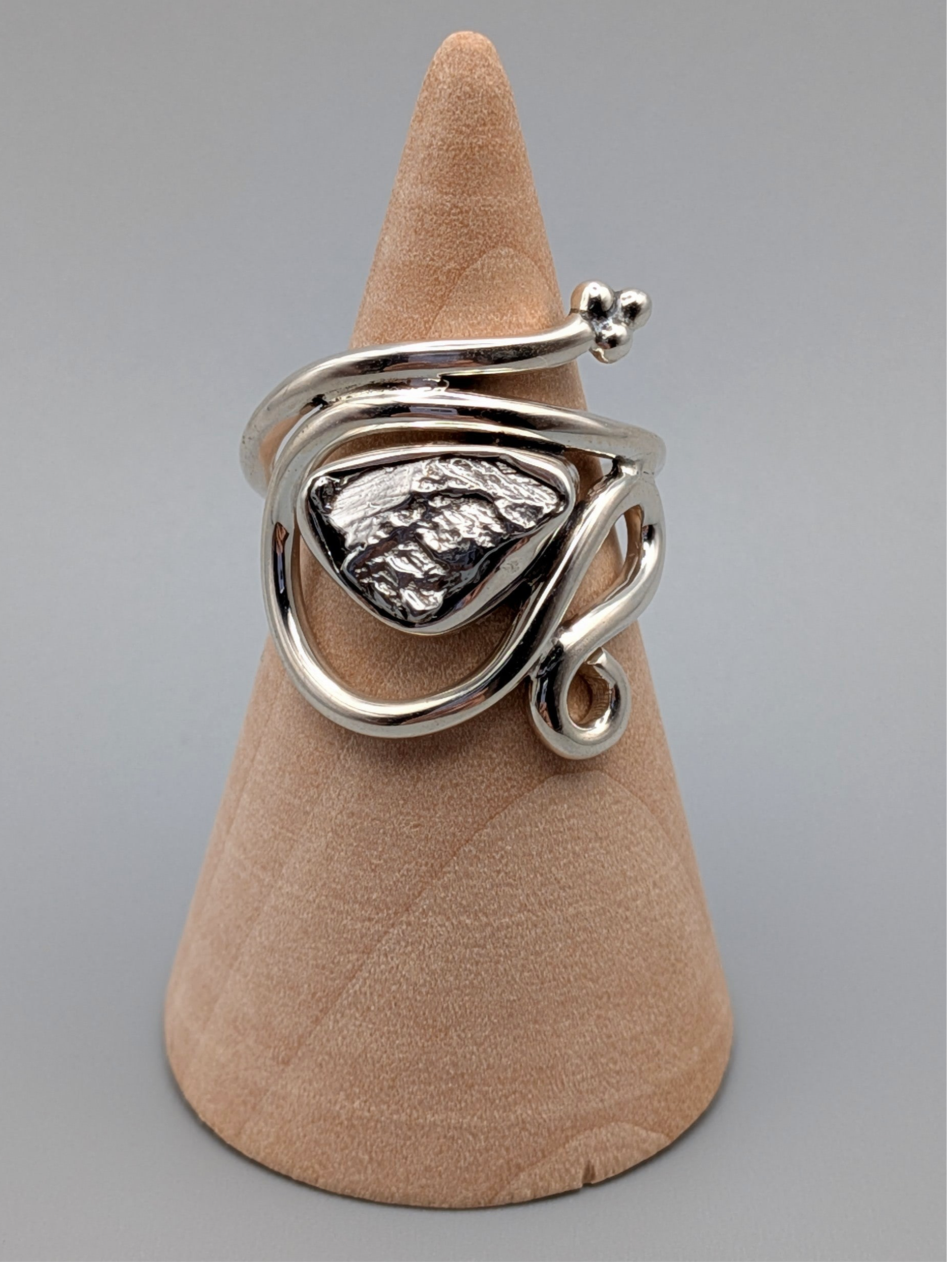 •METEORITE FREEFORM - FLOW• simple bezel silver ring (various sizes)