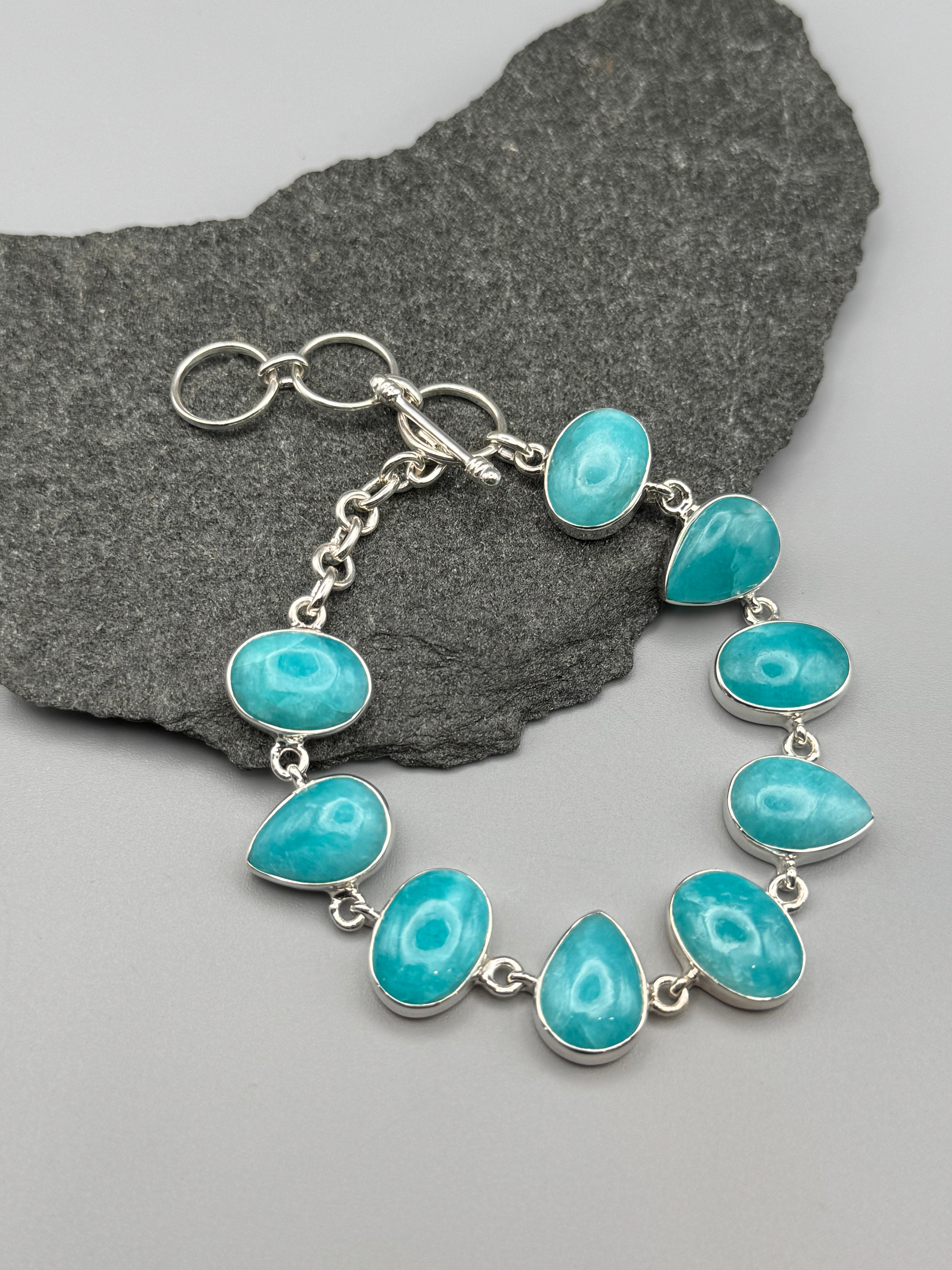 •AMAZONITE - GEO MIX• linked silver bracelet (7.25" - 8.5")