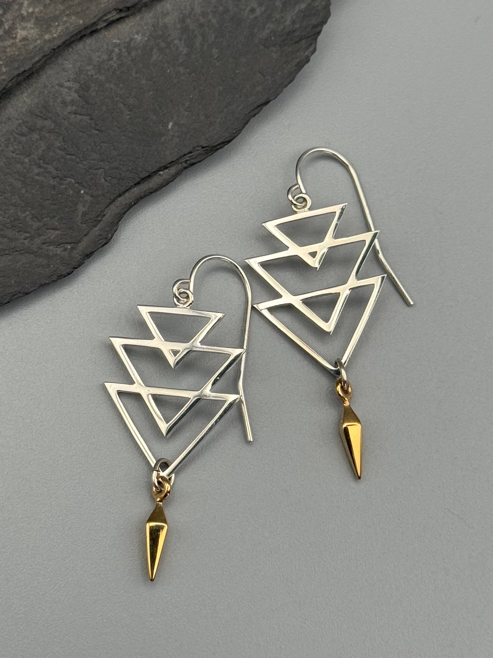 •GEO TRIANGLES + SPIKE• mixed metal earrings