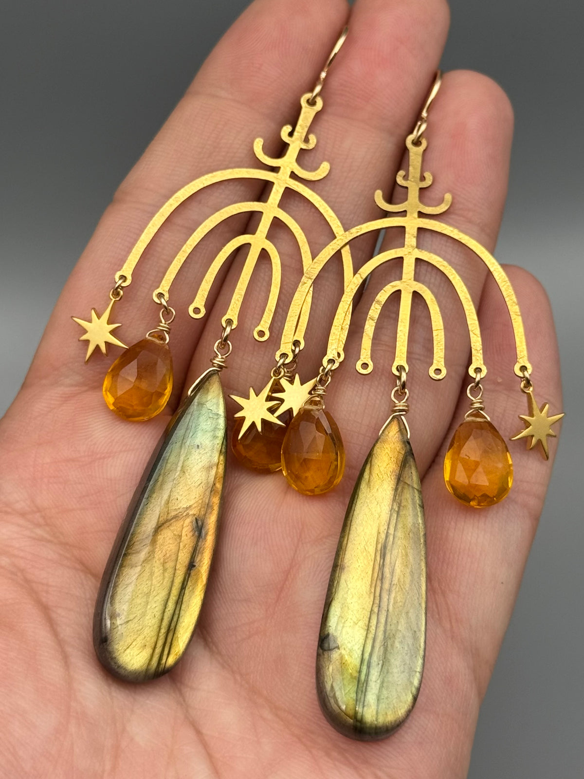 •VALHALLA• golden labradorite + citrine gold earrings