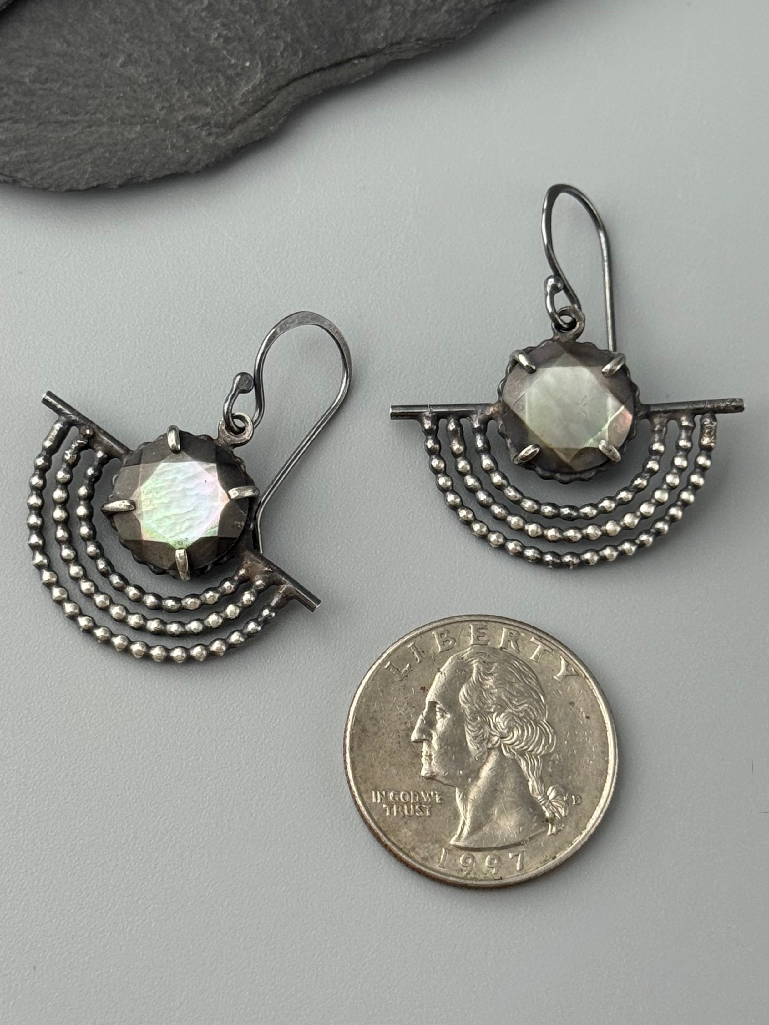 •OUTSTRETCHED WINGS• mother of pearl + silver dangle earrings