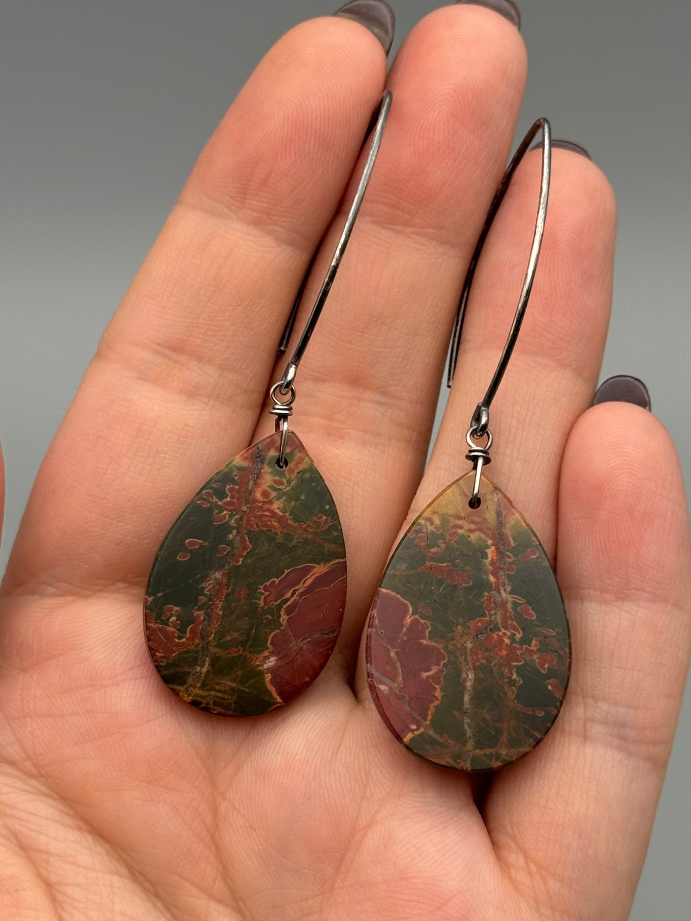 •STRAY• red creek jasper tear + silver earrings