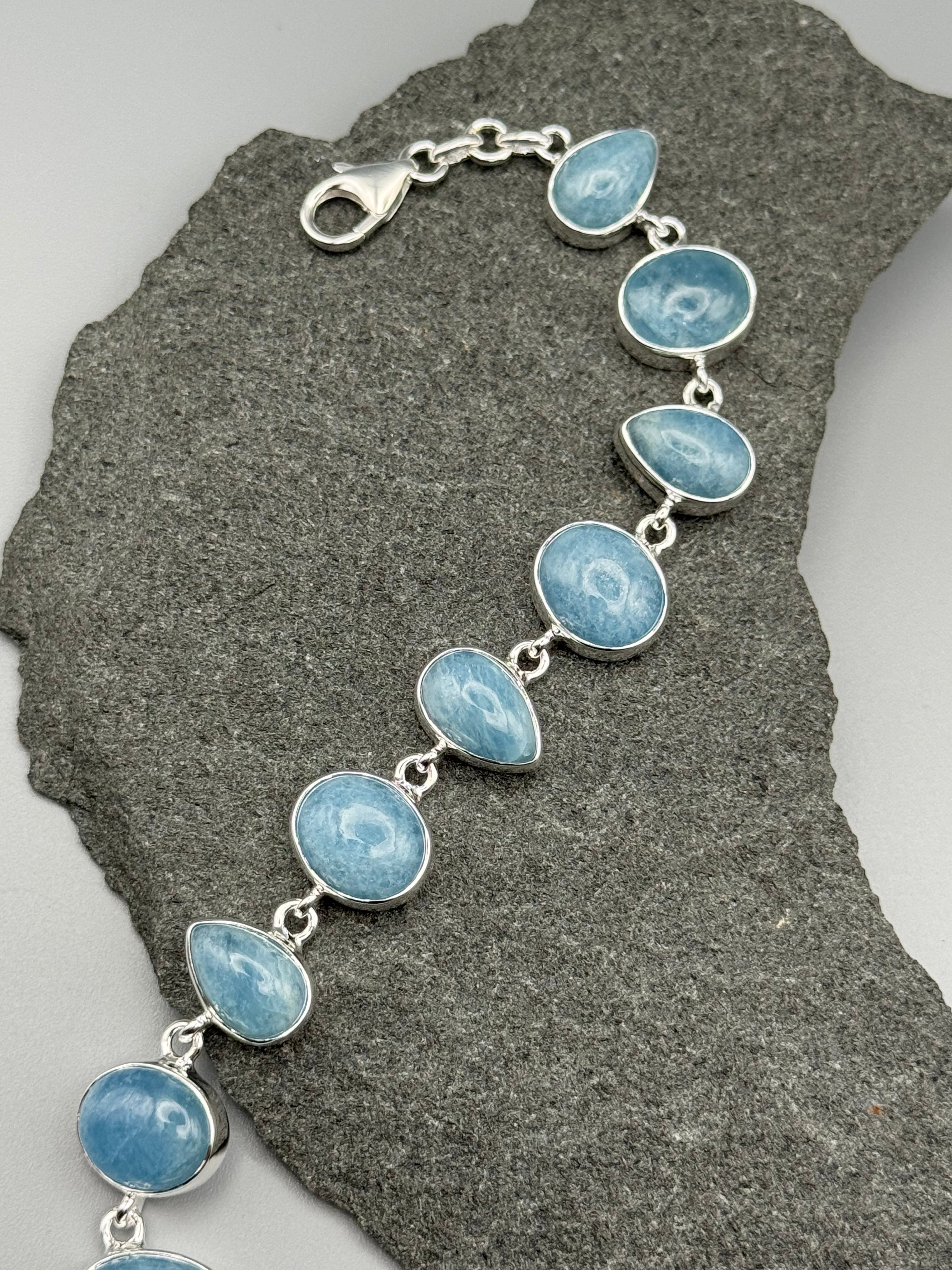 •AQUAMARINE - GEO MIX• linked silver bracelet (7" - 9")