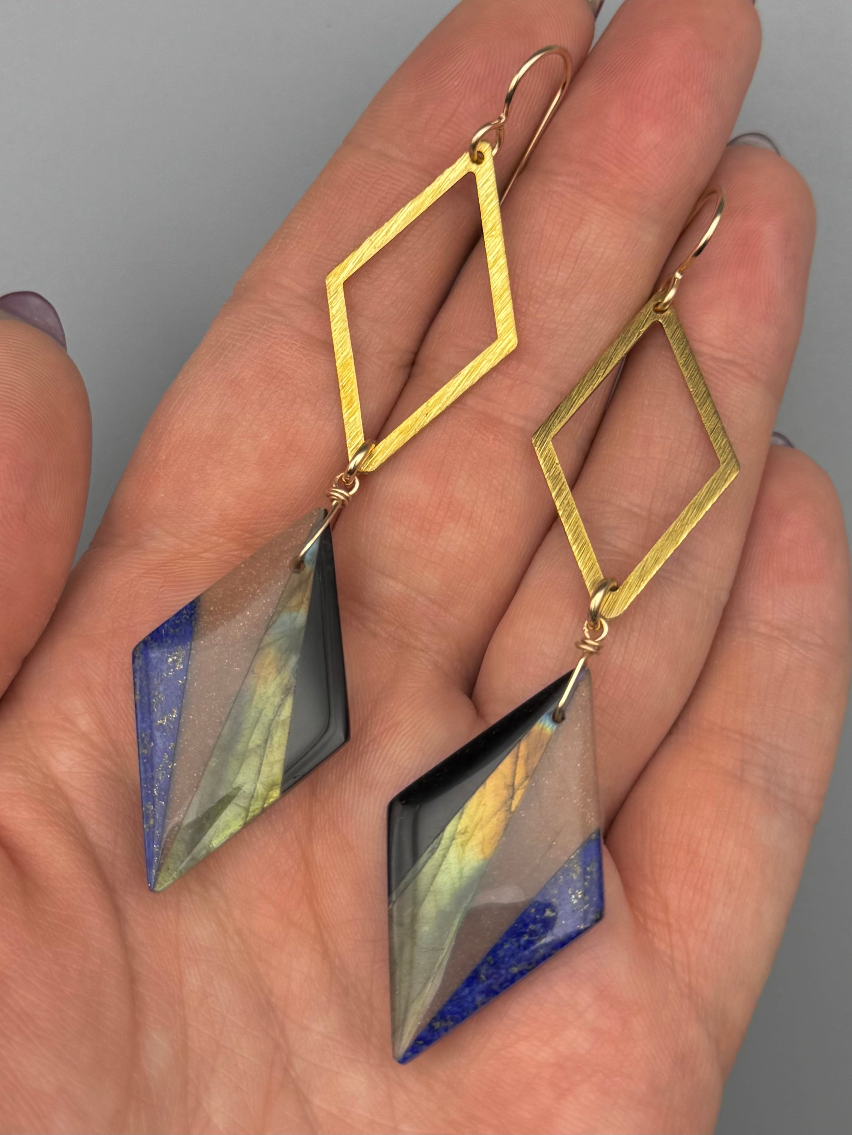 •DIAMOND DUO• intarsia + gold earrings