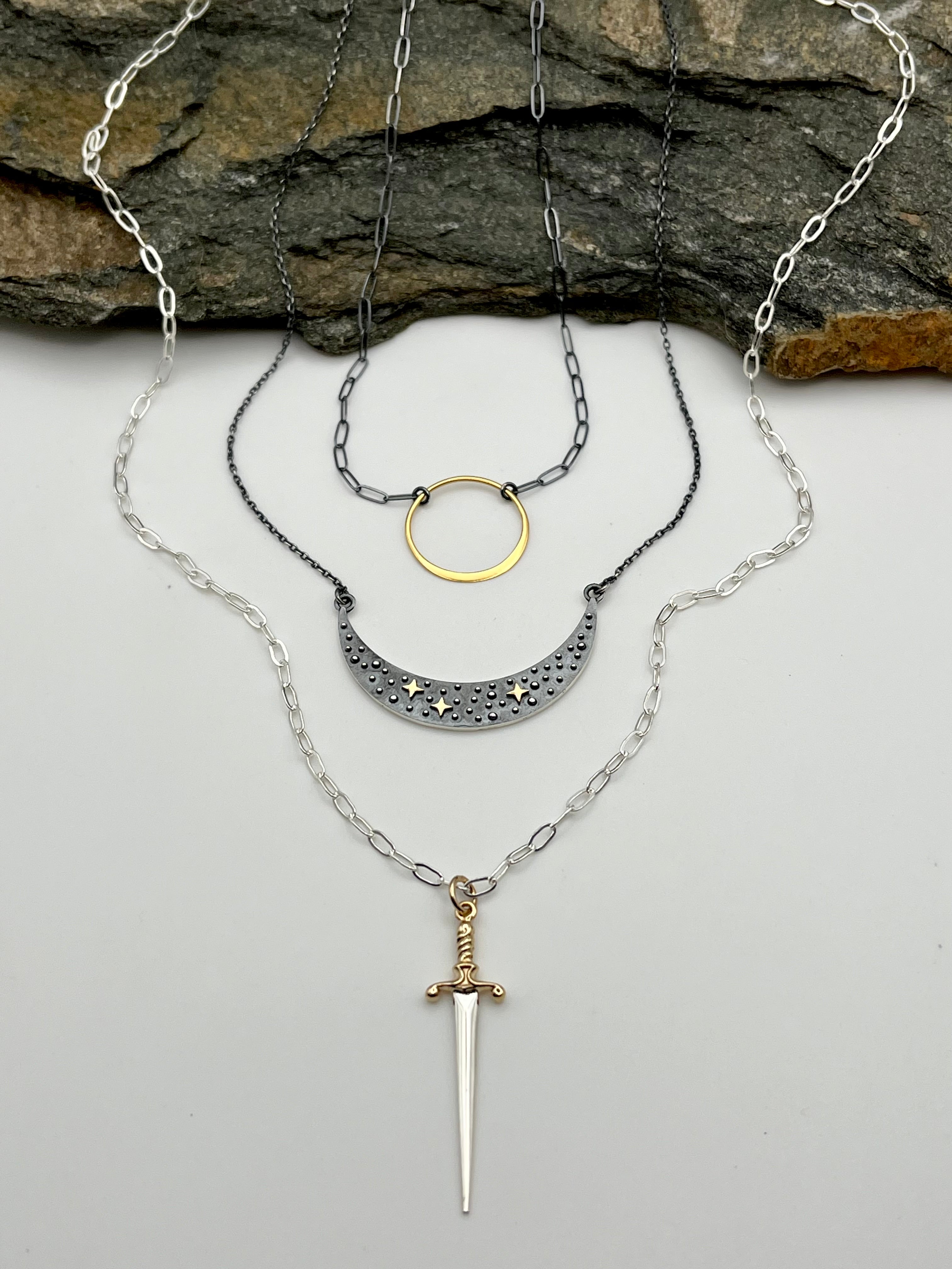 •COSMIC MOON• mixed metal necklace