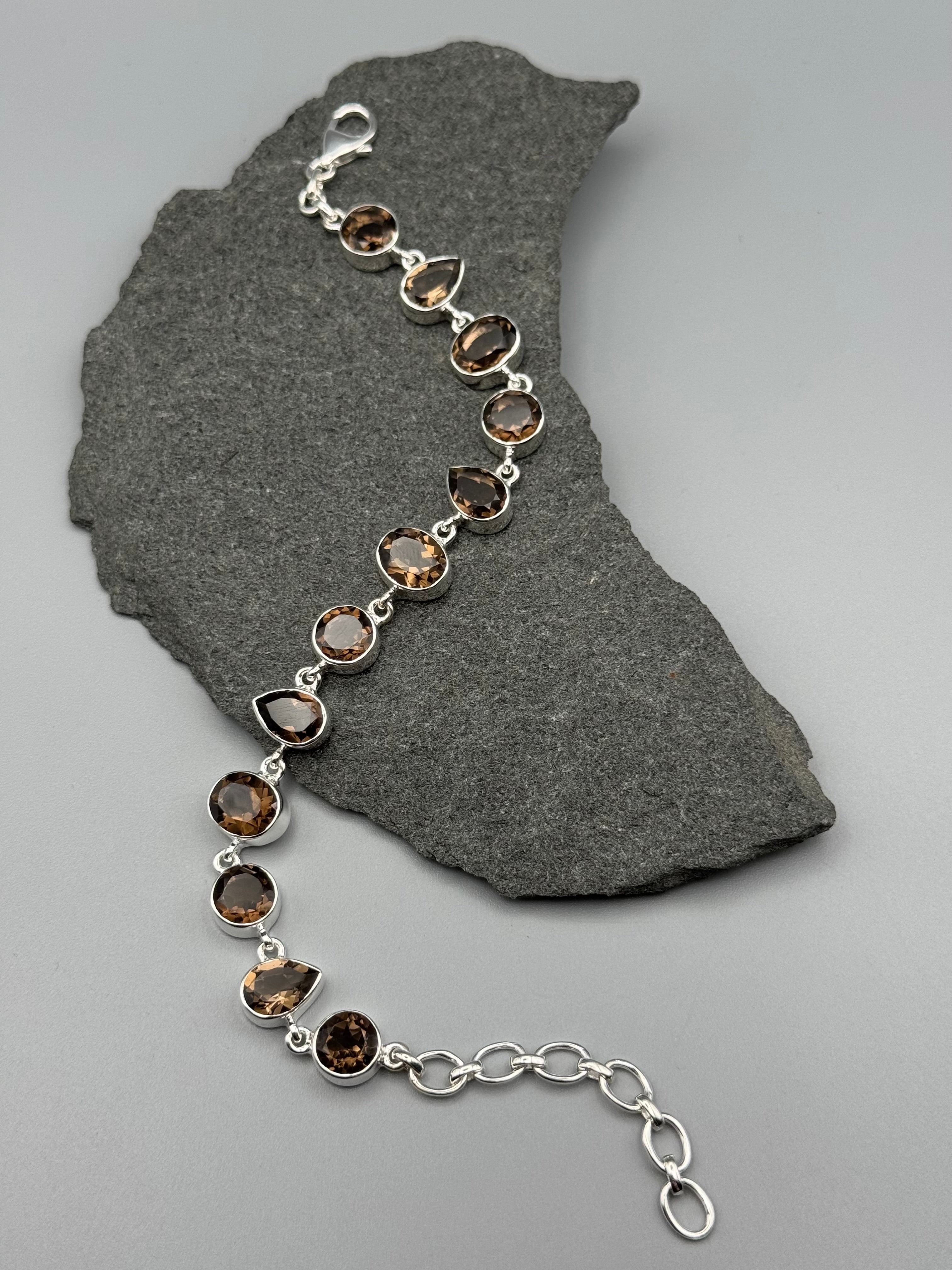 •SMOKY QUARTZ - GEO MIX• linked silver bracelet (7.25" - 9")