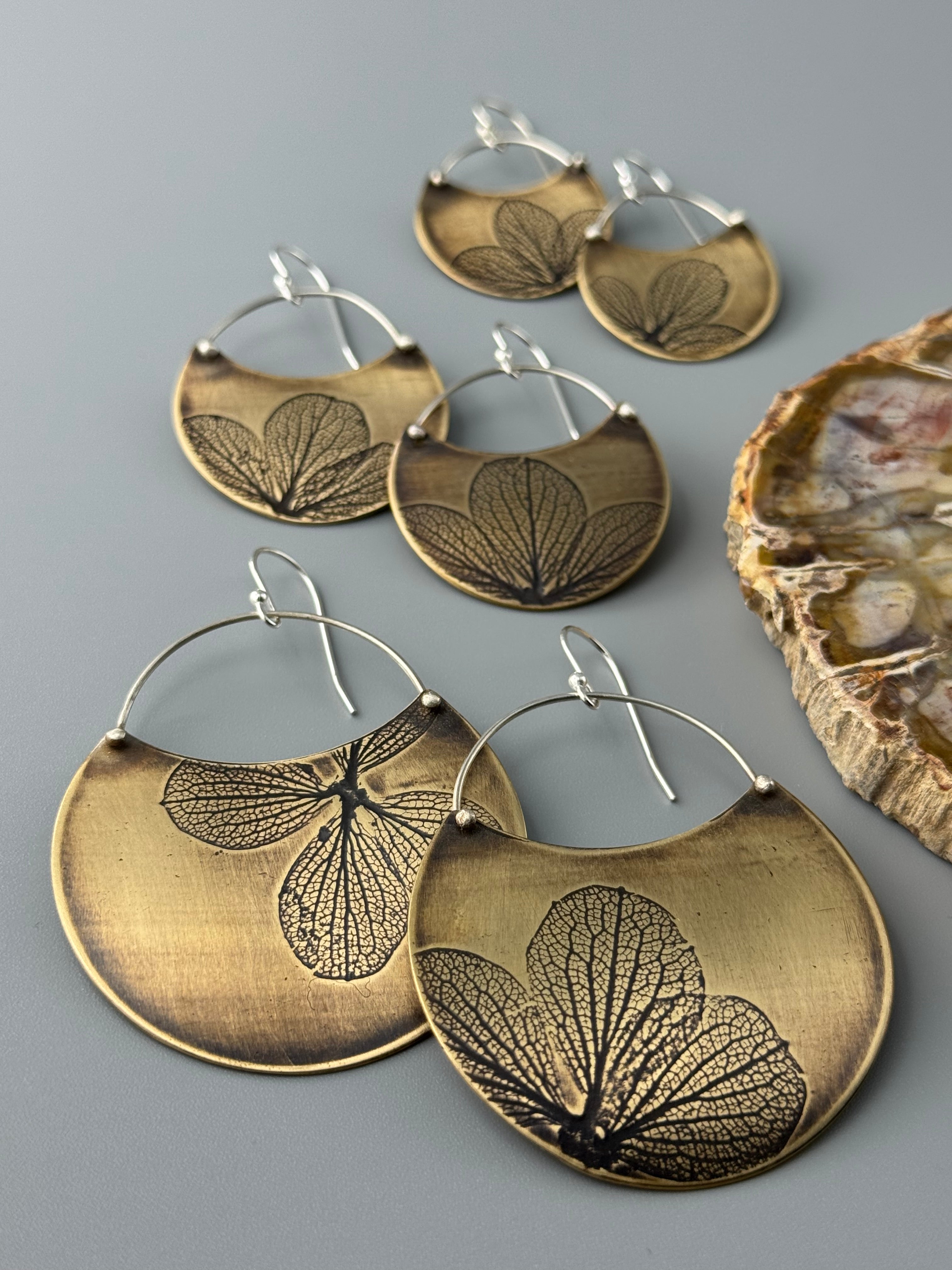 •HYDRANGEA CRESCENT• mixed metal dangle earrings