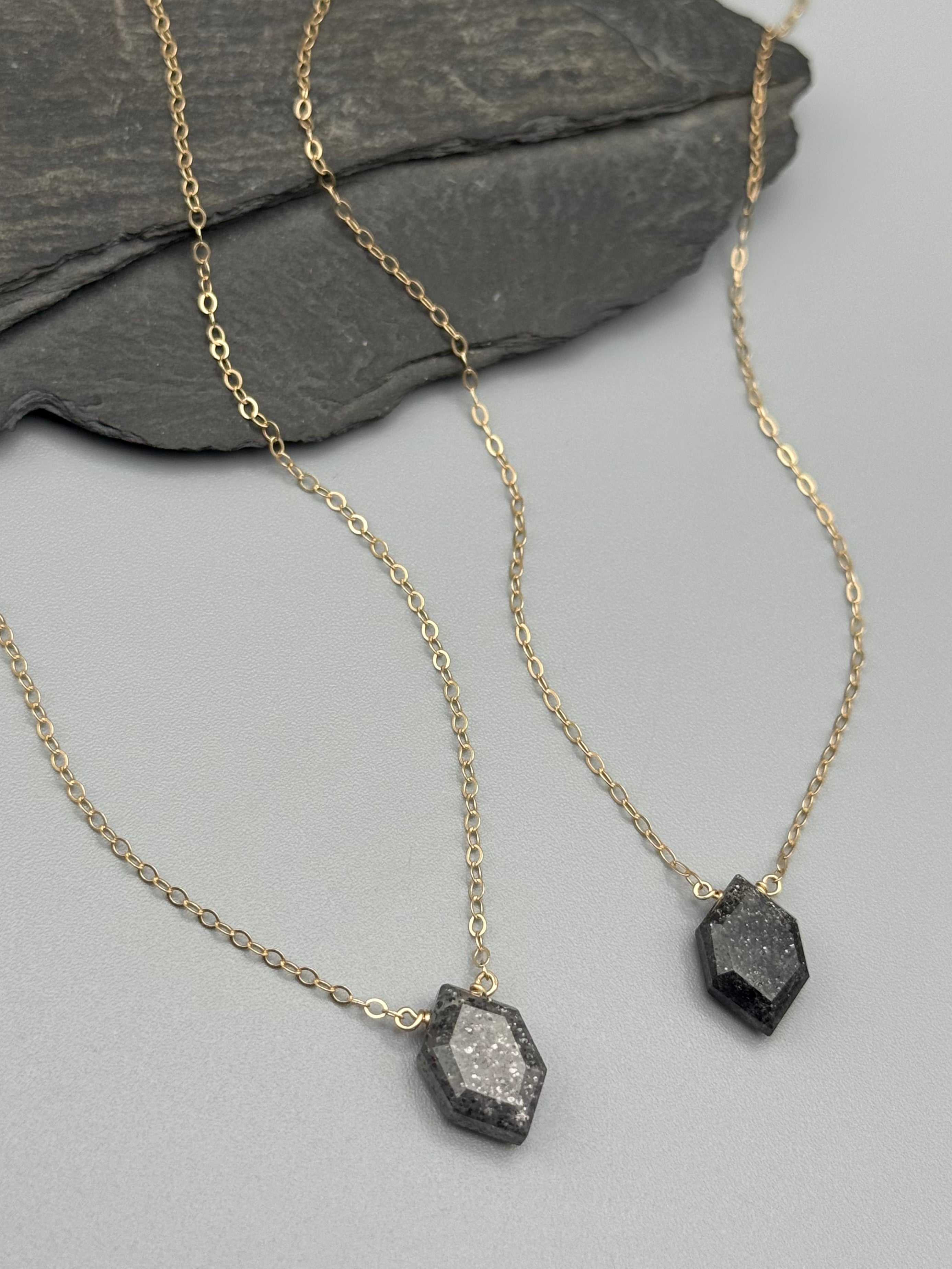 •STRAY• faceted black aventurine lil' hex + gold necklace (various lengths)