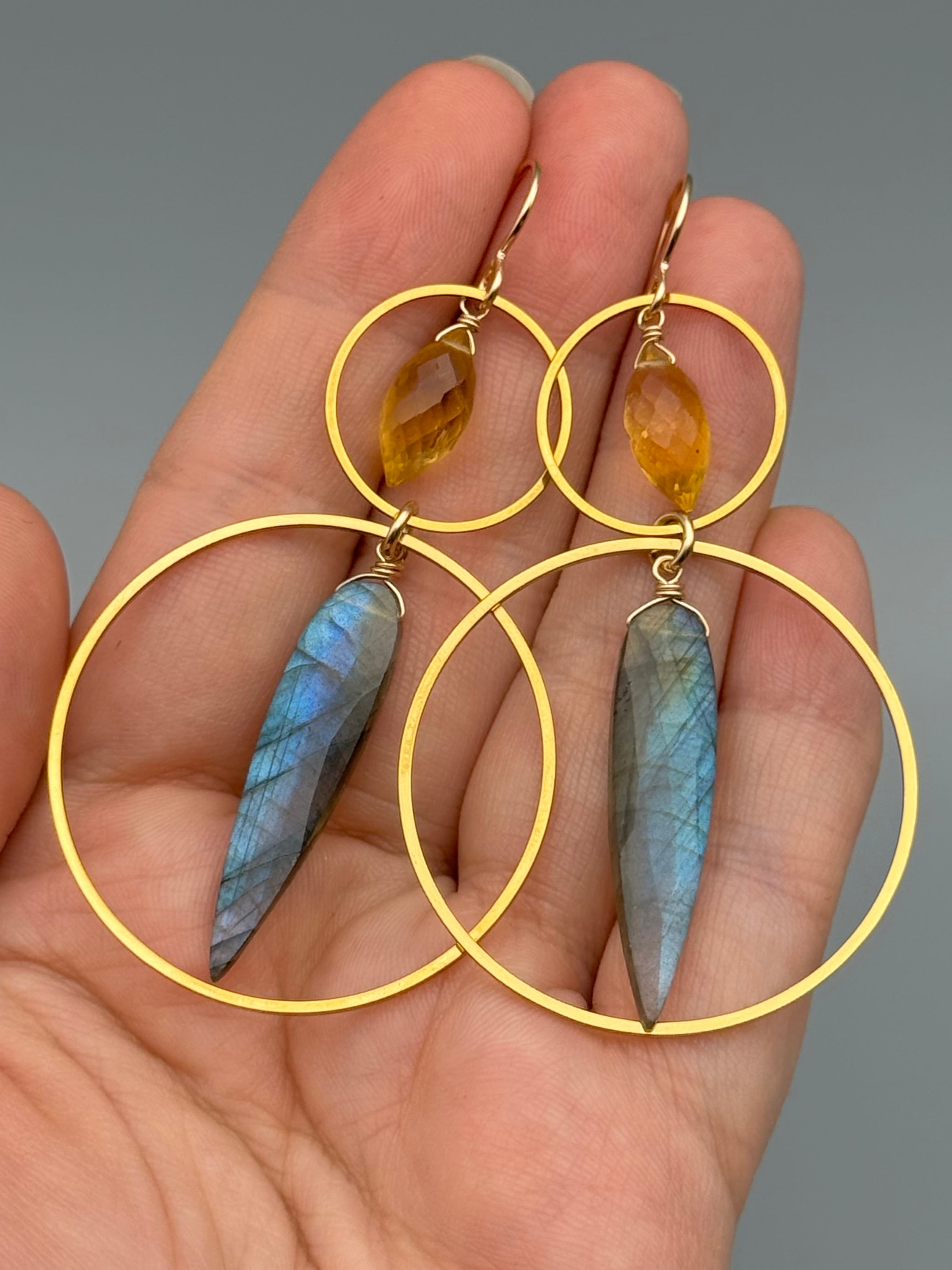 •EQUA-LUNA• citrine + labradorite gold earrings