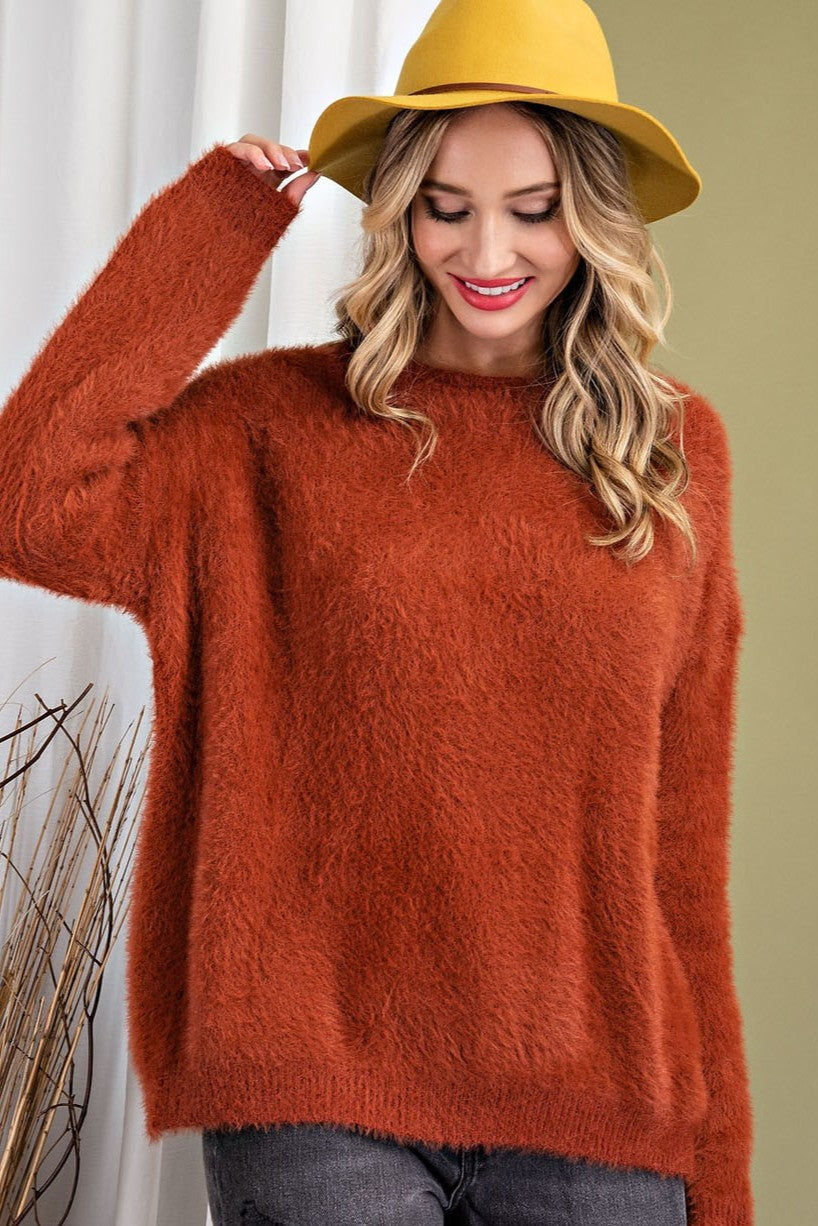 •CHELLA• fuzzy knit open back sweater