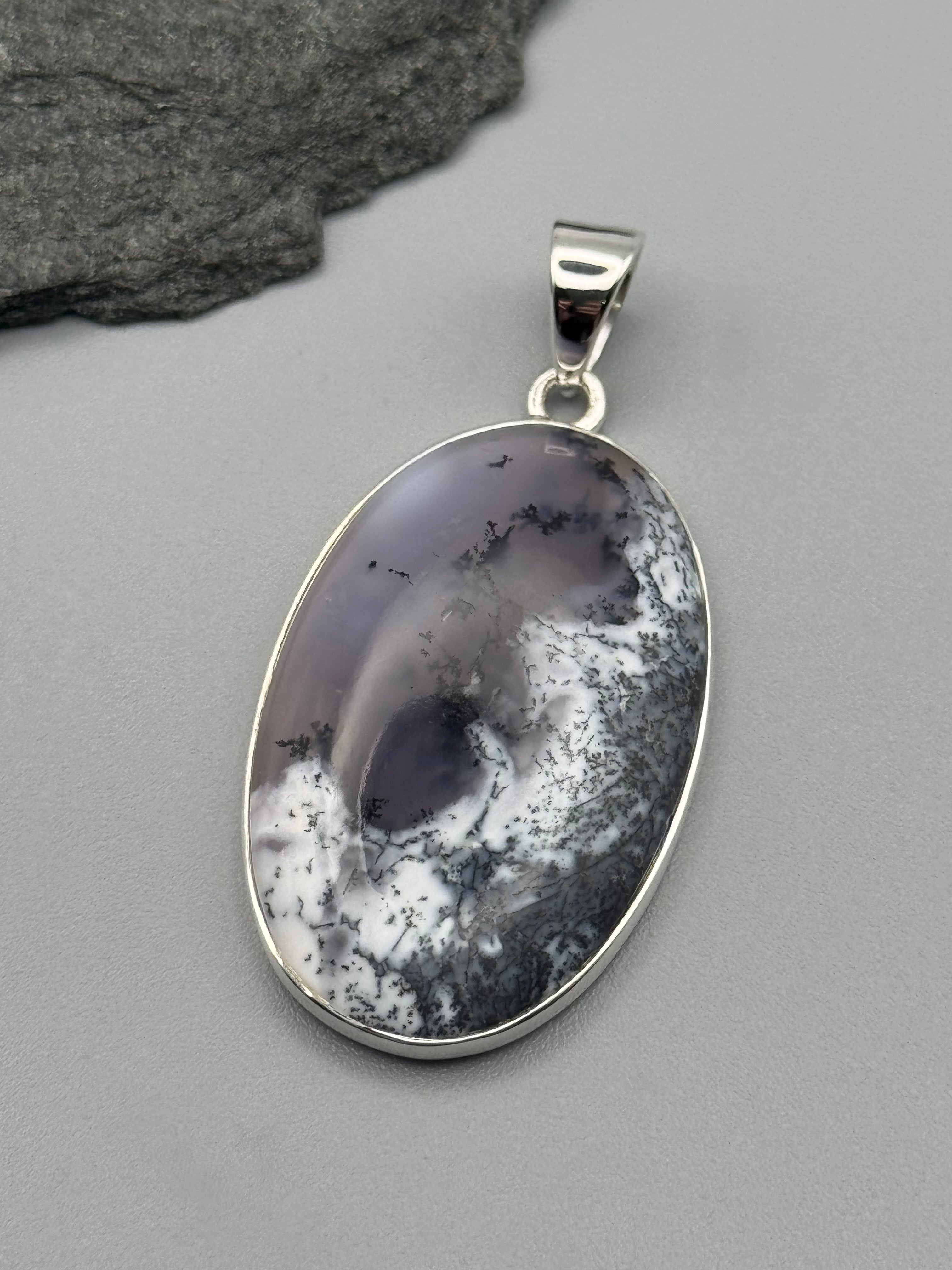 •DENDRITIC OPAL - OVAL 2• sterling silver pendant