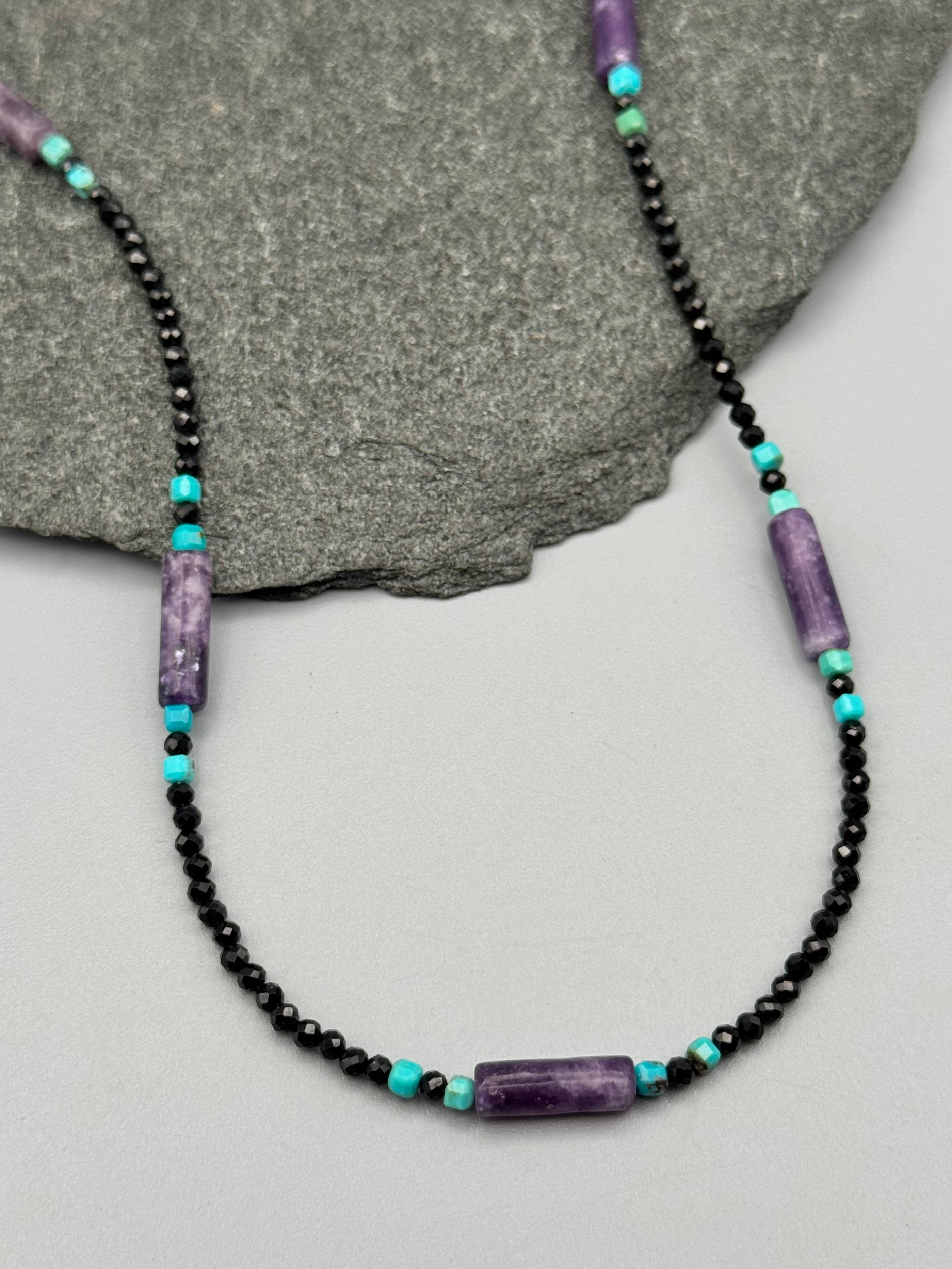 •LEPIDOLITE - MULTI-STONE STRAND• silver beaded necklace (19" long)