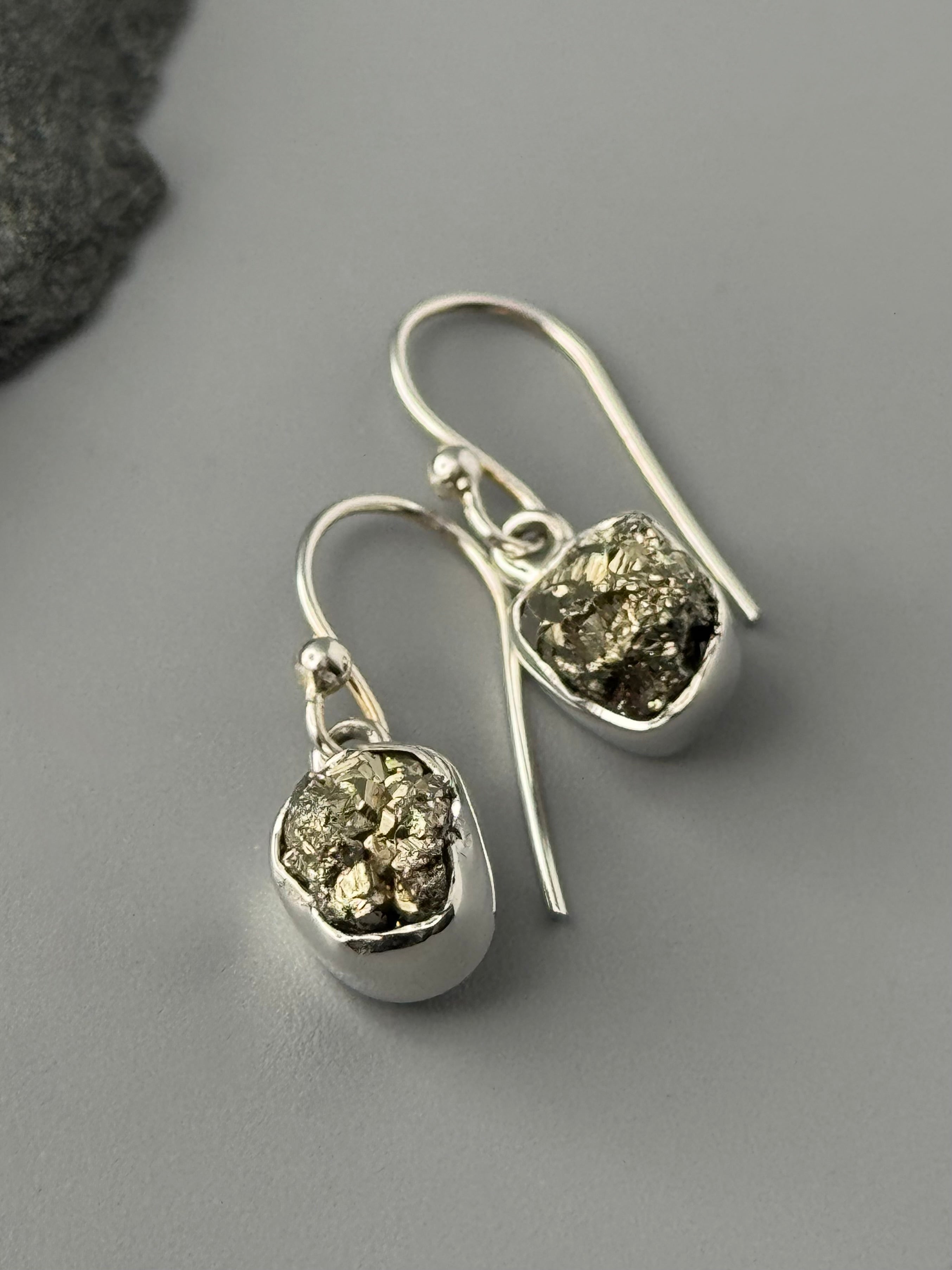 •PYRITE - ROUND FREEFORMS• silver dangle earrings