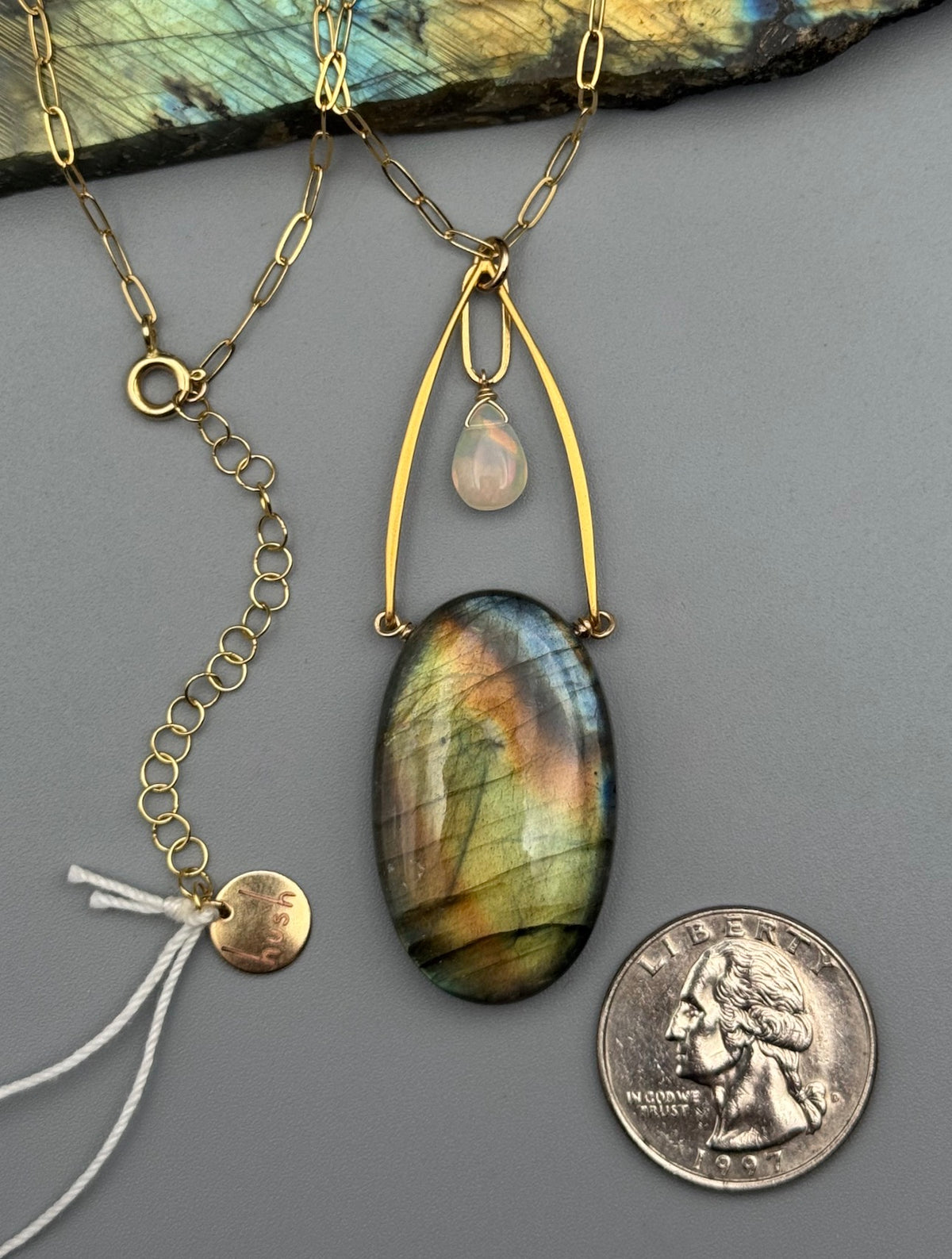 •AEON• labradorite + opal gold necklace (17"-19" long)