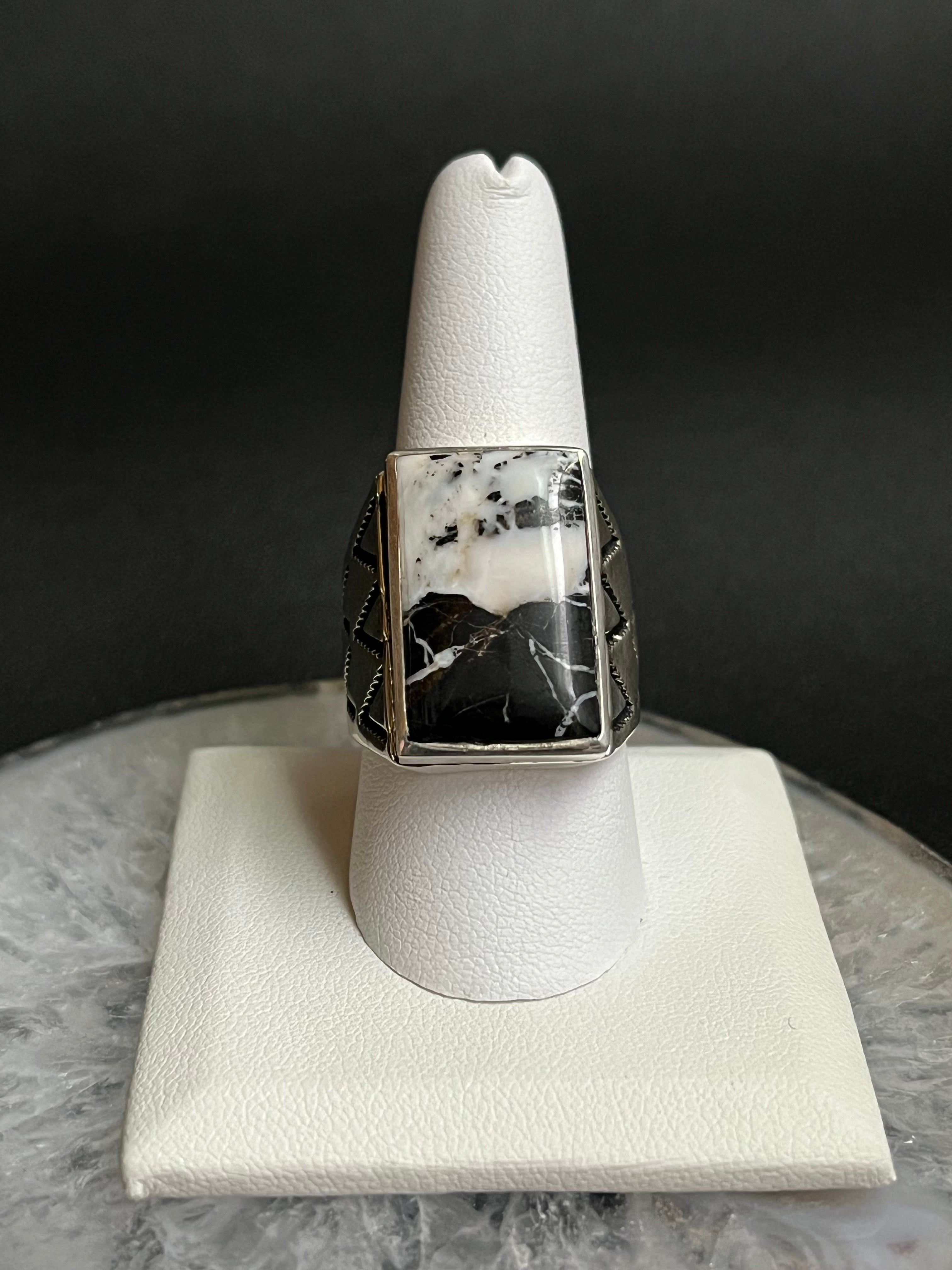 •WHITE BUFFALO TURQUOISE• Navajo silver signet ring (size 10)