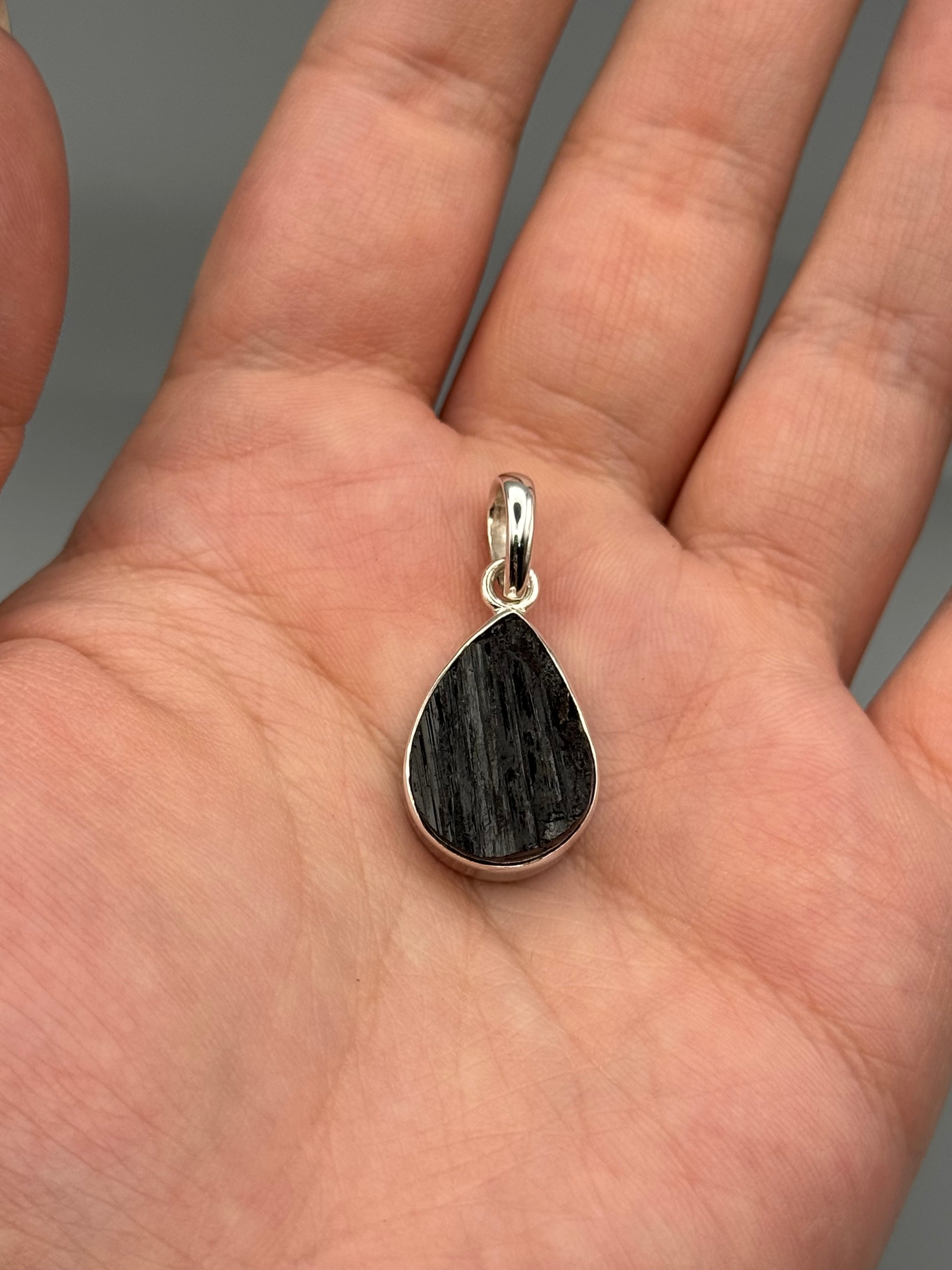•BLACK TOURMALINE - LIL' TEAR 1• sterling silver pendant