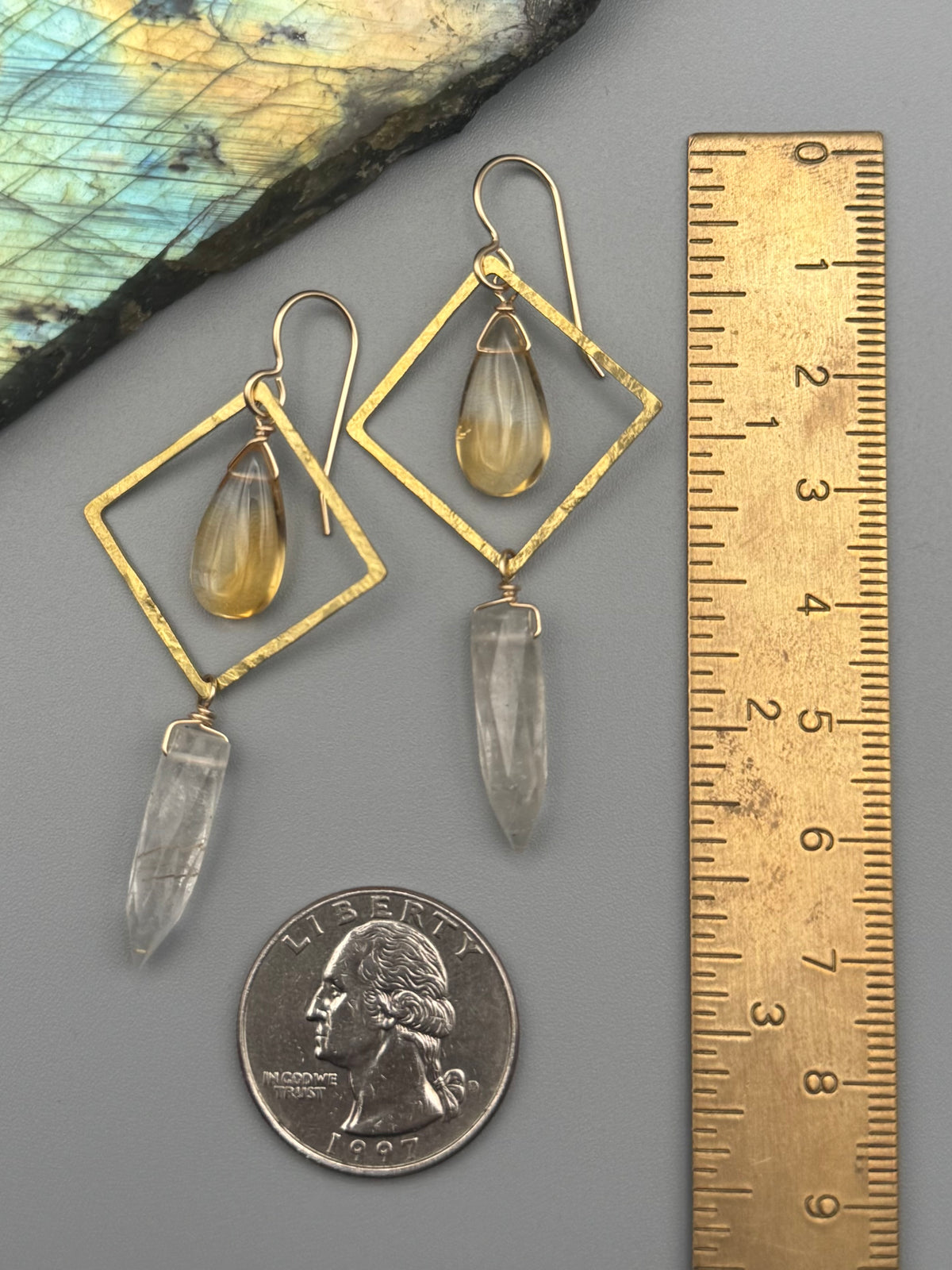 •DIAMOND DANCER• citrine + rutilated quartz gold earrings