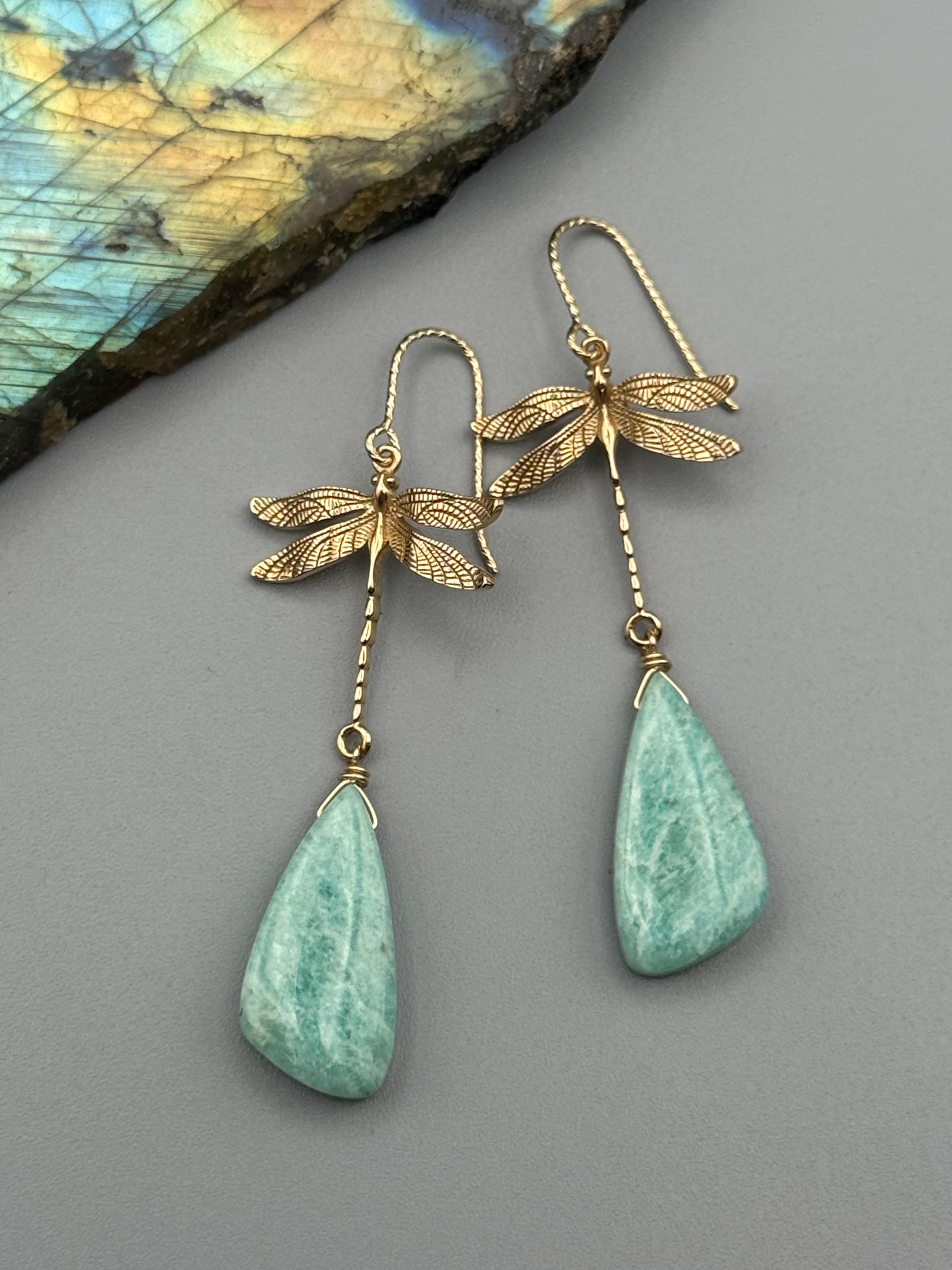 •ODONATA• amazonite wing + gold earrings