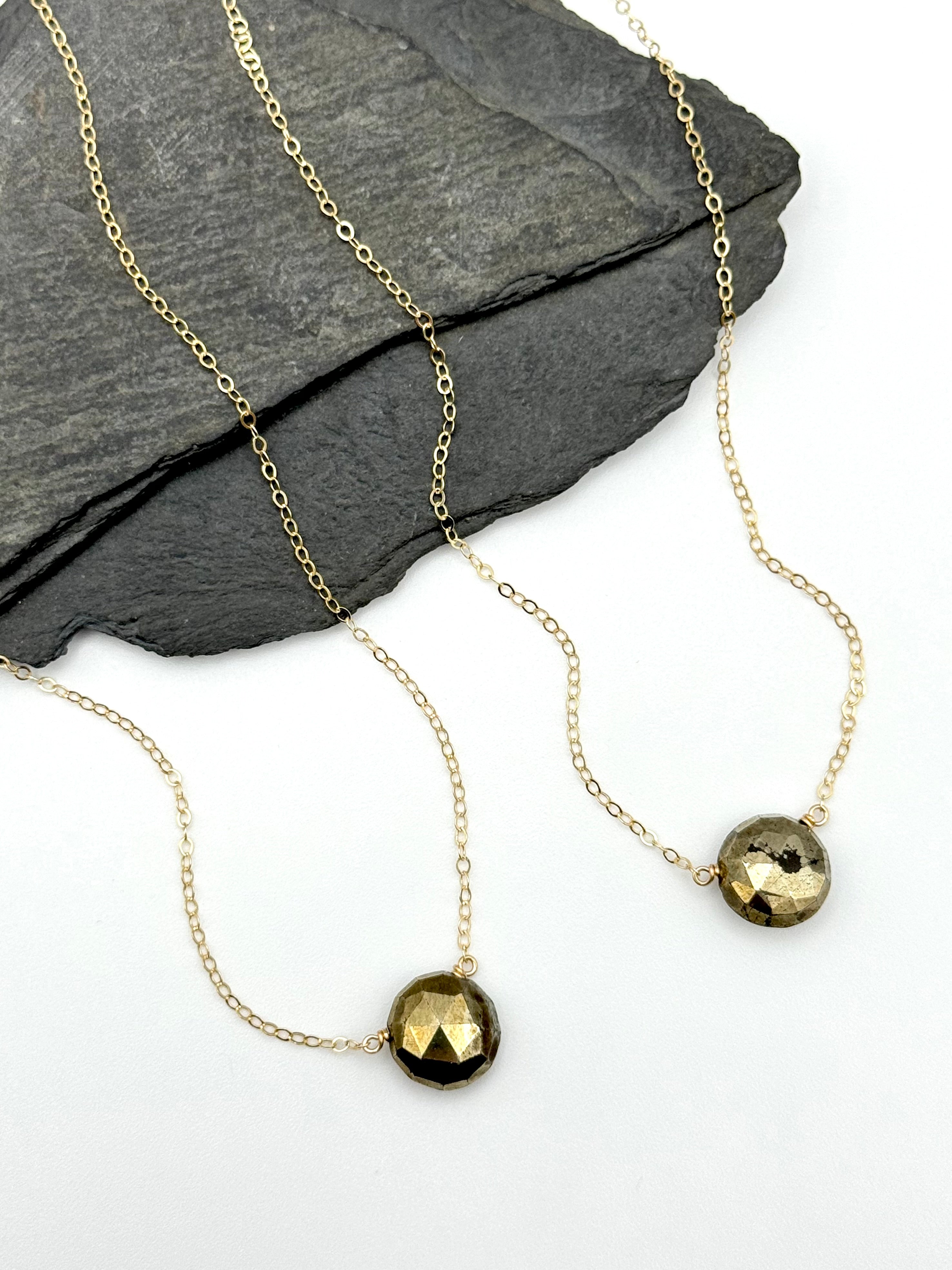 •STRAY• pyrite coin briolette + gold necklace (various lengths)