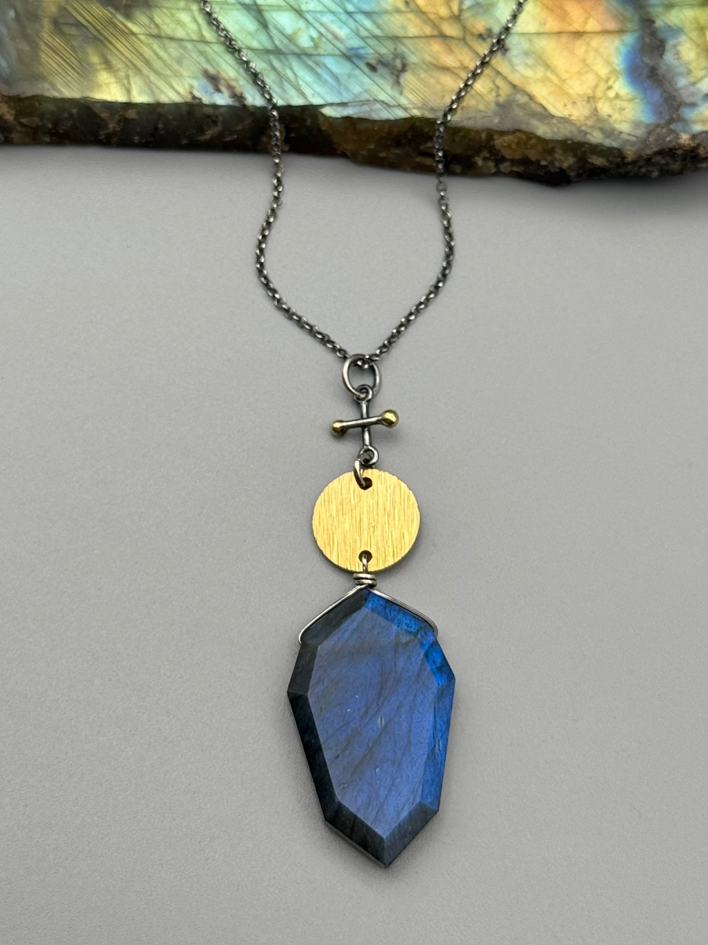 •INVOKE• labradorite + mixed metal necklace (16"-18" long)