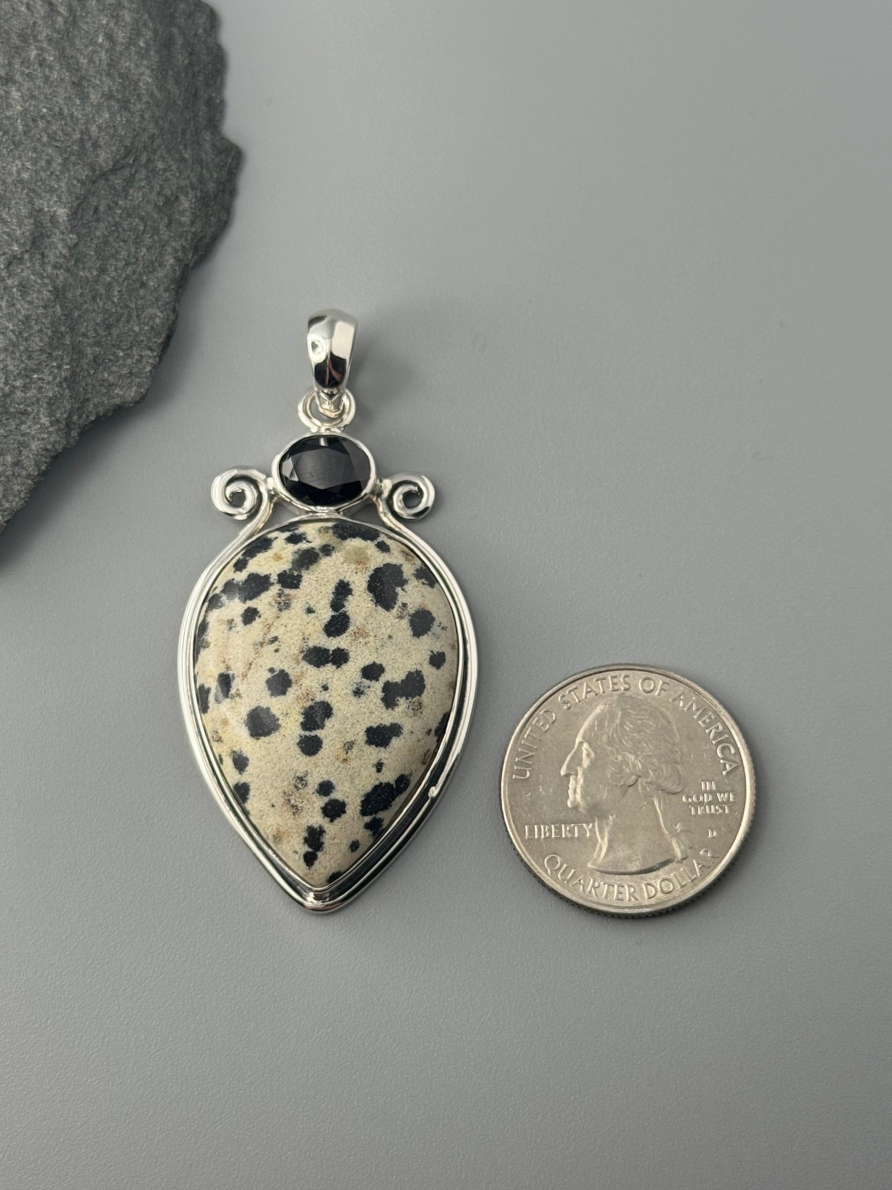 •DALMATIAN JASPER + BLACK ONYX• sterling silver pendant