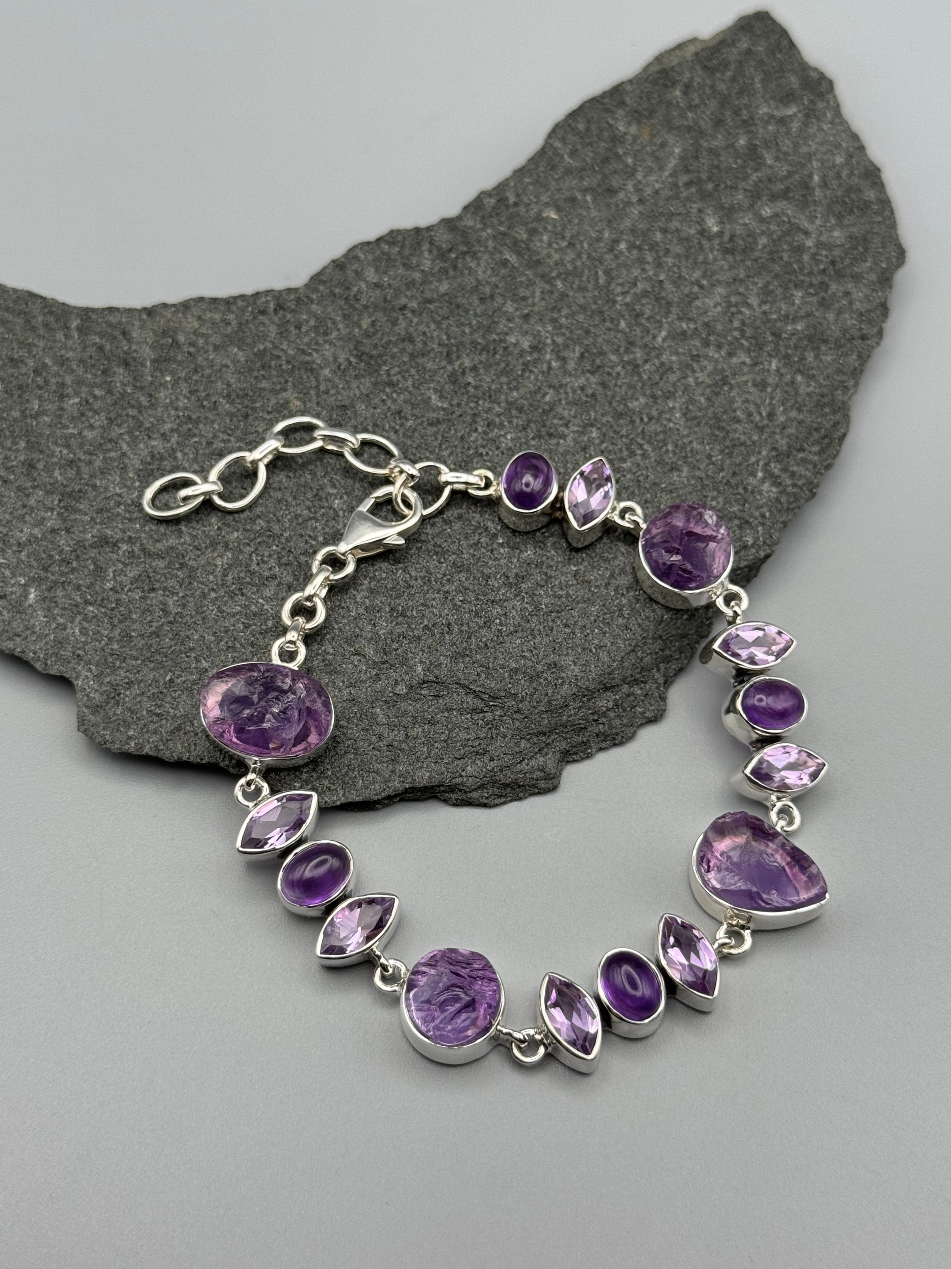 •AMETHYST - GEO MIX• linked silver bracelet (7.25" - 9")