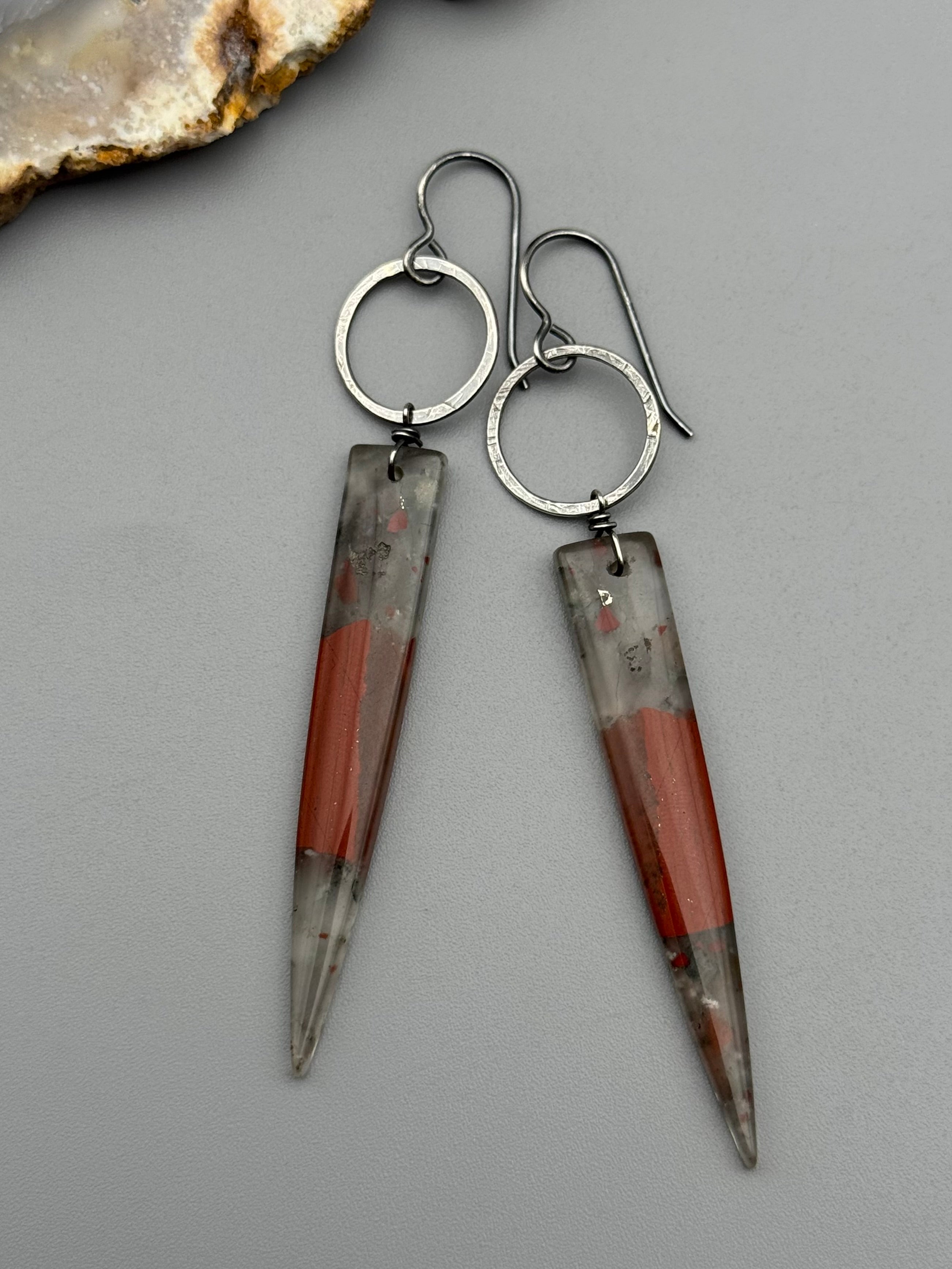 •LUNA• bloodstone fang + silver earrings