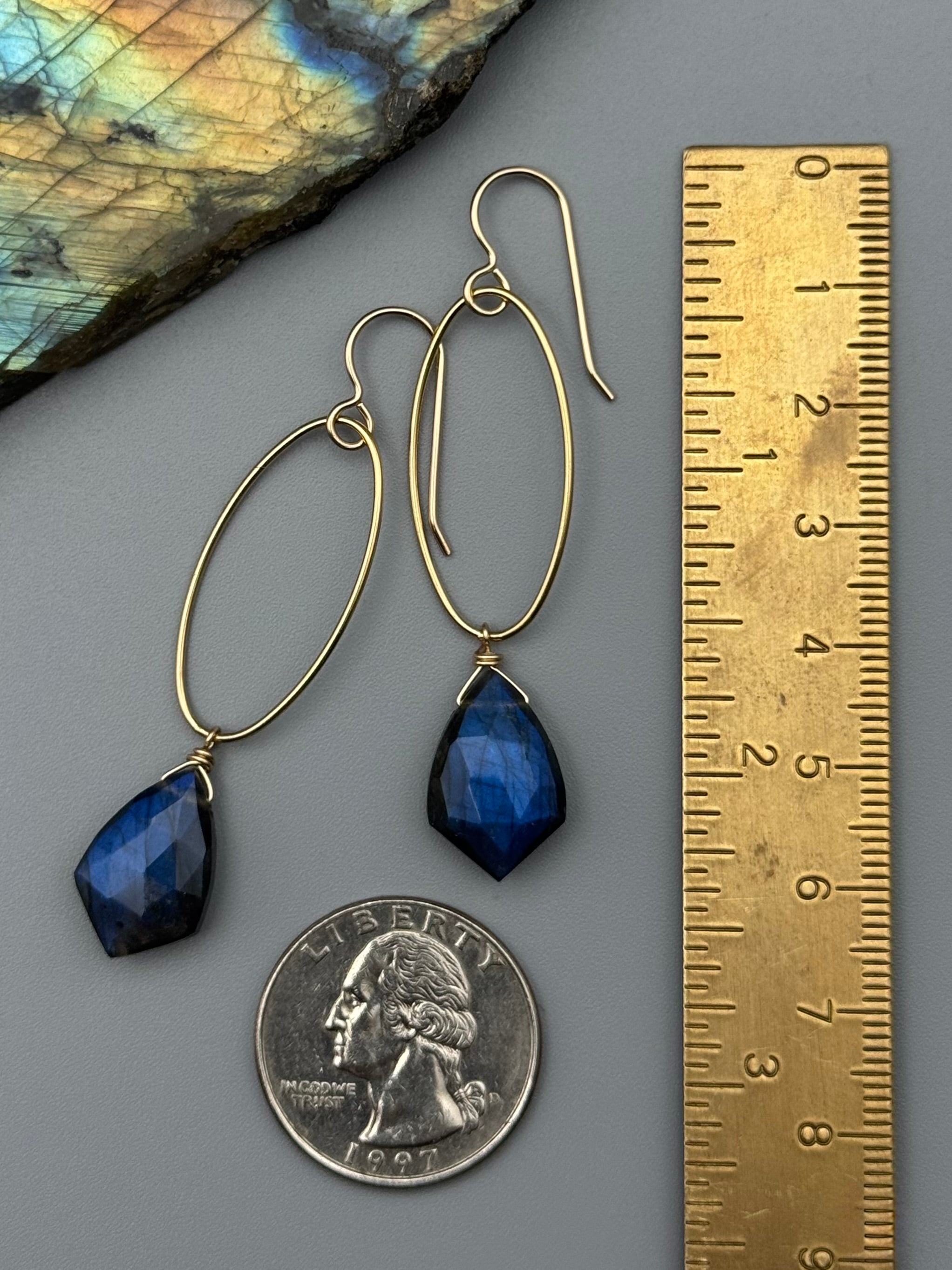 •IO• labradorite sparrow + gold earrings