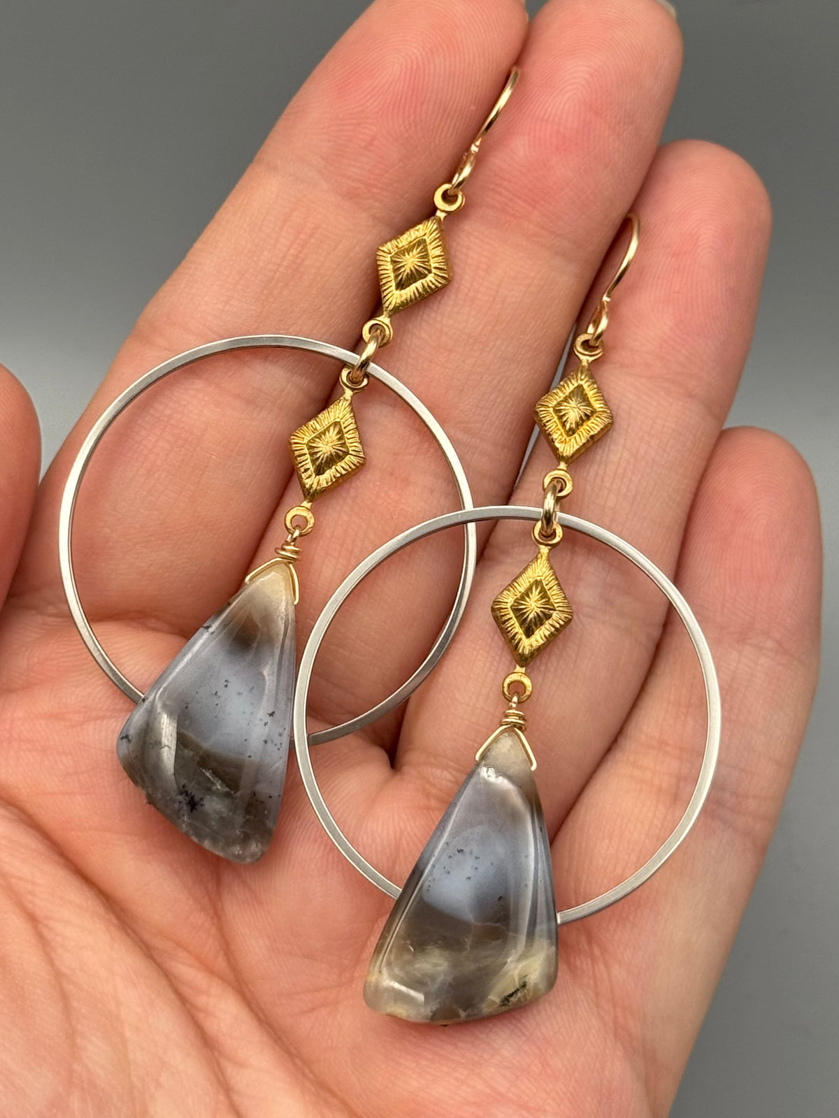 •AGATHA SWING• dendritic opal wing + mixed metal earrings